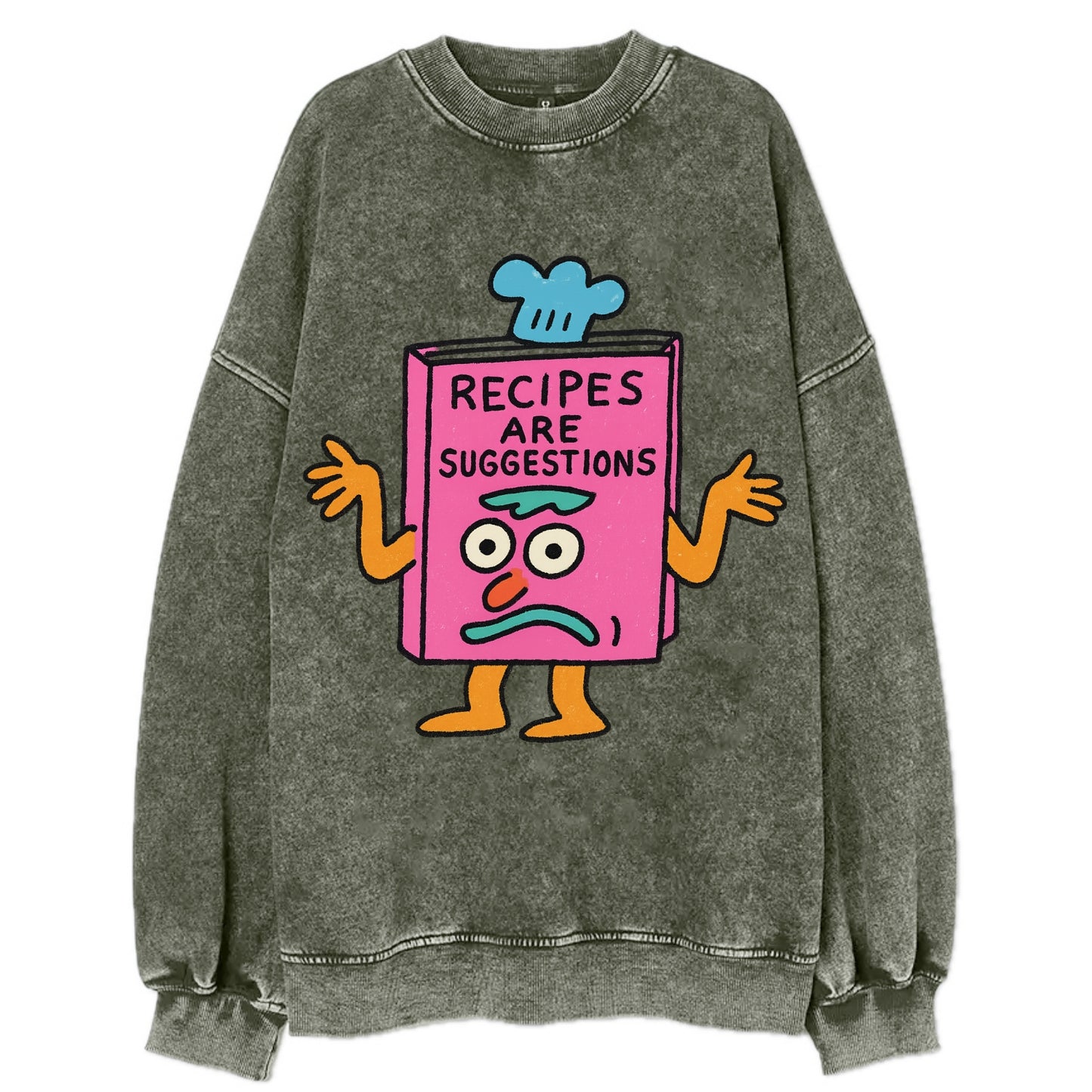 RECIPES ARE SUGGESTIONS | Cookbook shrugging - Vintage Sweatshirt - Forest Mist(Green)