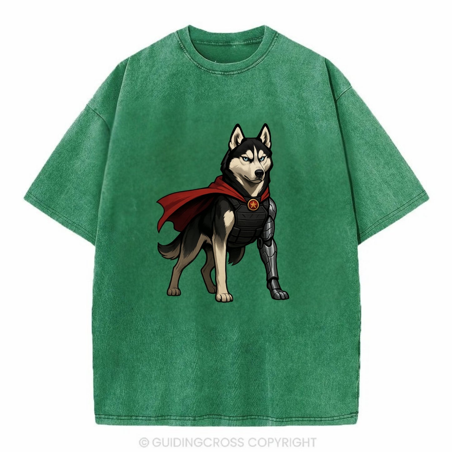 Siberian Husky Winter Soldier - Vintage T-shirt - Forest Mist(Green)
