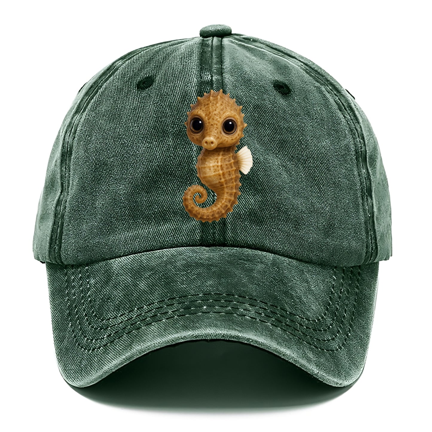 Baby Seahorse - curled tail, snout, large eyes, front-facing, delicate and cute - Classic Cap - Forest Mist(Green)