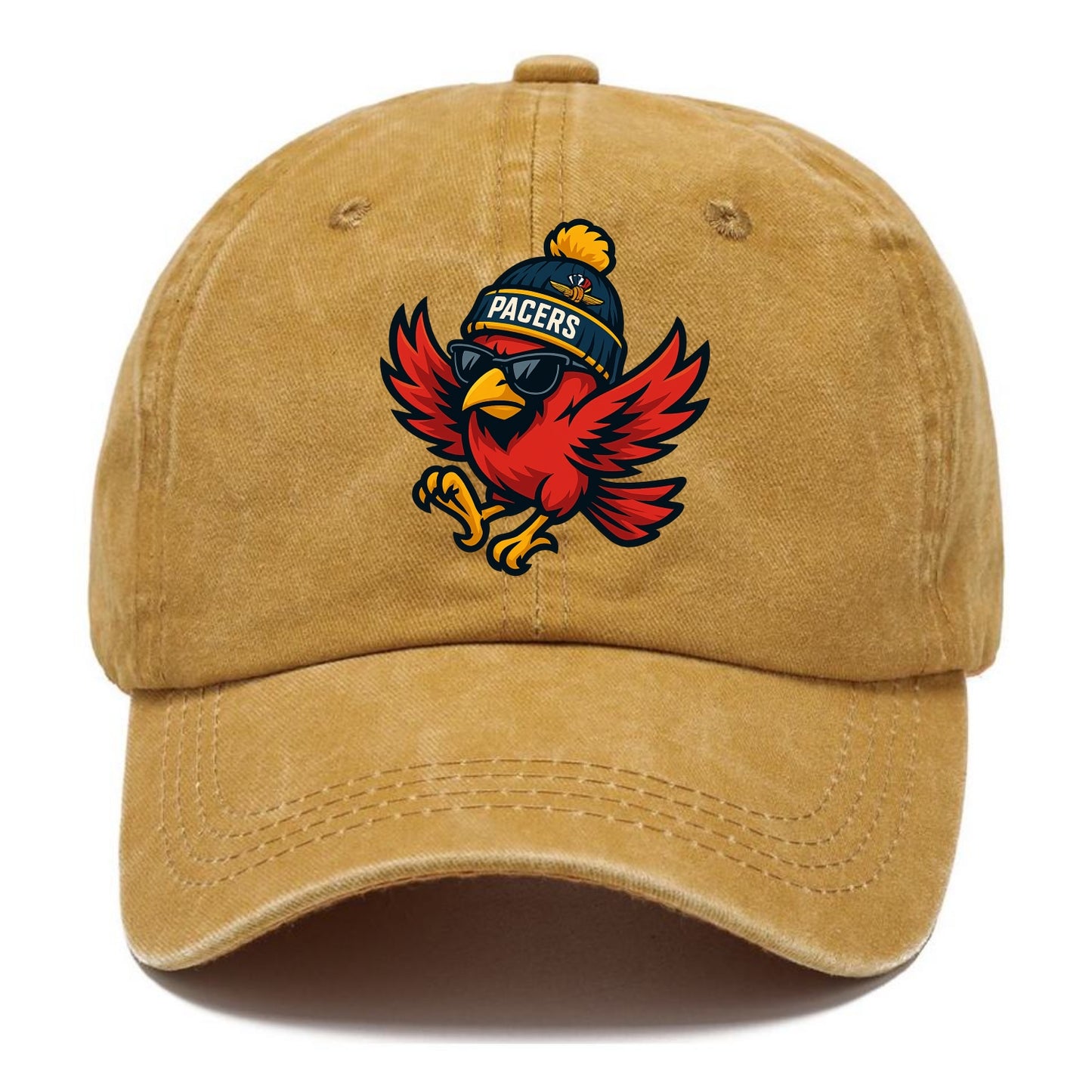 Indiana Cardinal wearing Pacers beanie with speedway patch and wayfarer sunglasses - Classic Cap - Golden Harvest(Yellow)