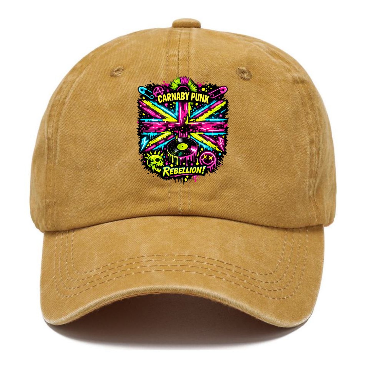 CARNABY PUNK | Swinging 60s meets 70s punk | Psychedelic Union Jack pattern | Bold - Classic Cap - Golden Harvest(Yellow)