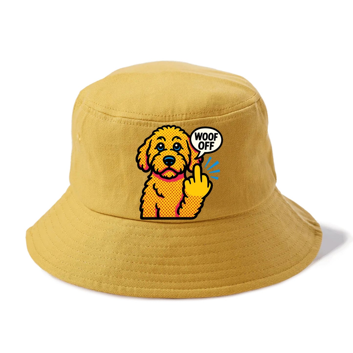 Goldendoodle with teddy bear face and curly golden coat, friendly paw flipping off - Bucket Hat - Golden Harvest(Yellow)