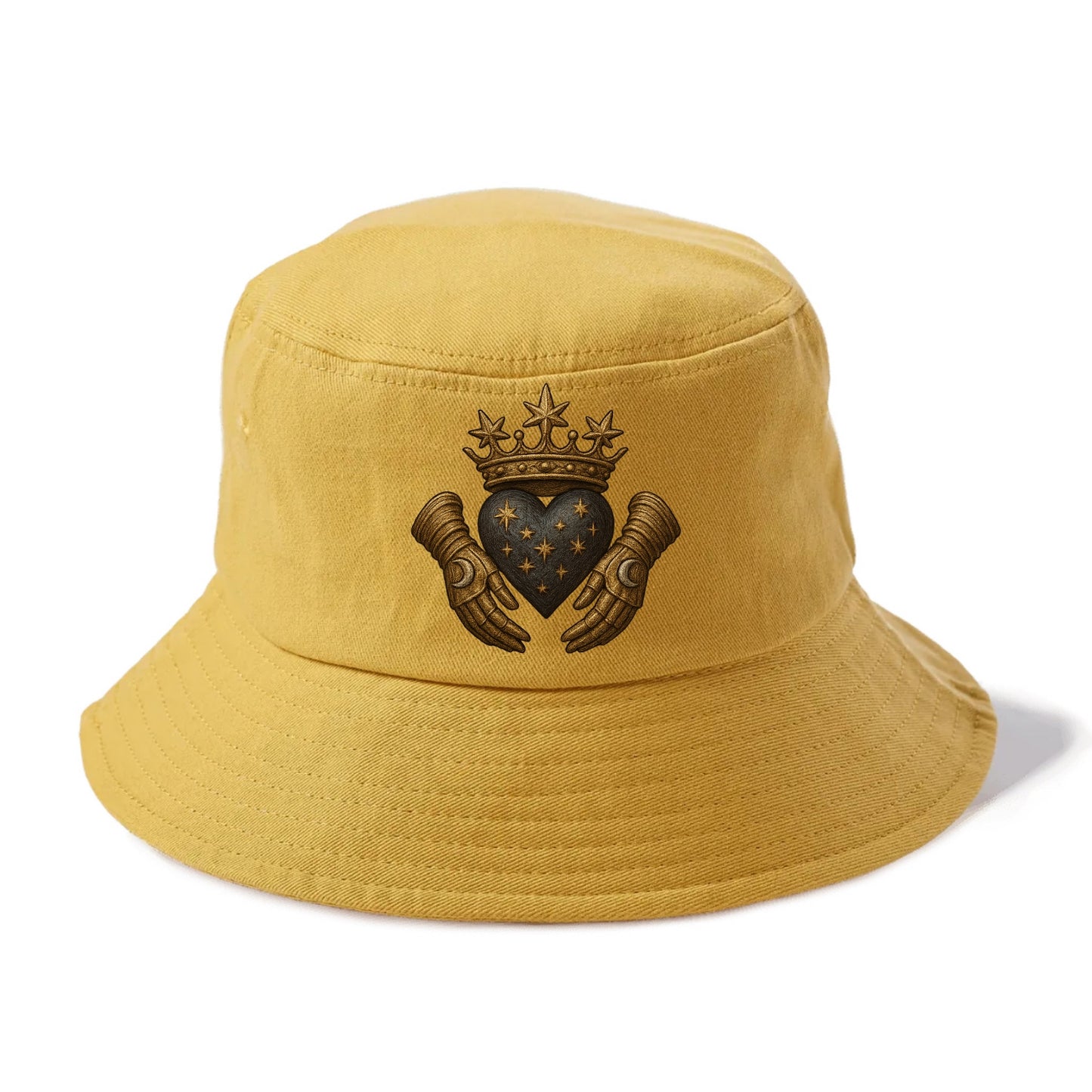 Ice crystal crown framing a frosted heart with fur-trimmed winter hands embracing it. - Bucket Hat - Golden Harvest(Yellow)