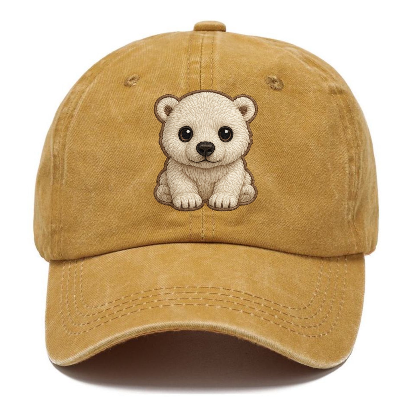 Baby Polar Bear Cub - white fluffy, black nose, dark curious eyes, front-facing, - Classic Cap - Golden Harvest(Yellow)