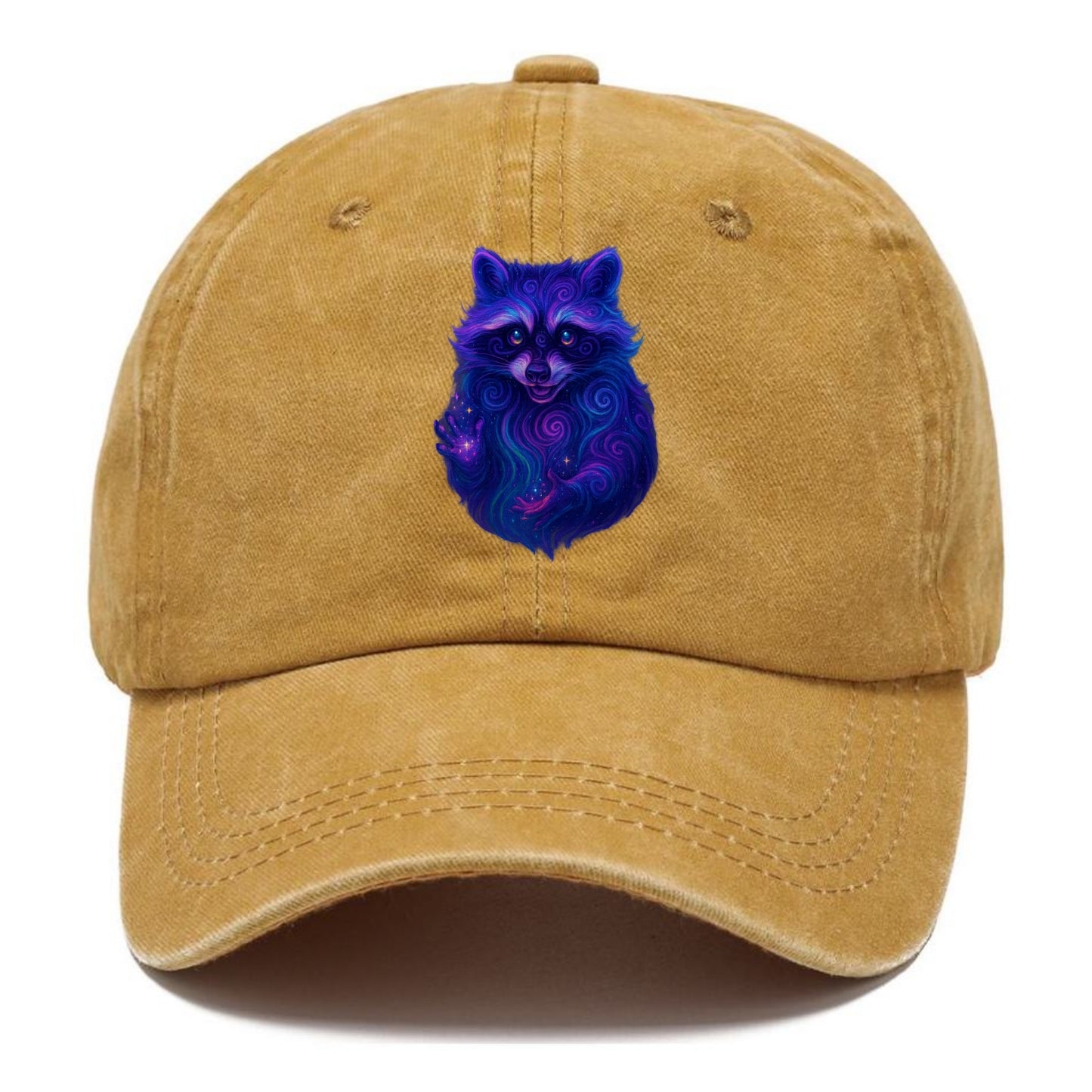 Playful raccoon with mask swirling in hypnotic patterns, neon purple and green fur - Classic Cap - Golden Harvest(Yellow)