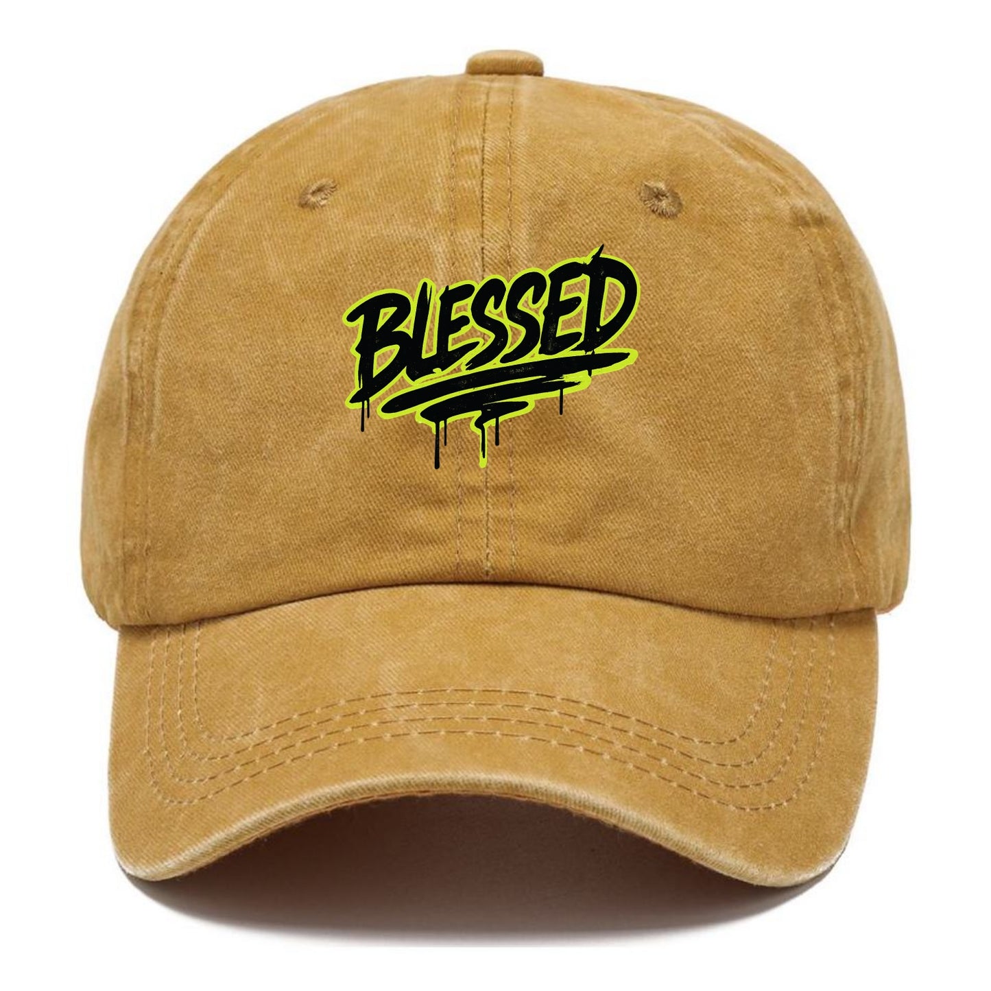 Bold typography design - "BLESSED" - recognizing good fortune, abundance - Classic Cap - Golden Harvest(Yellow)