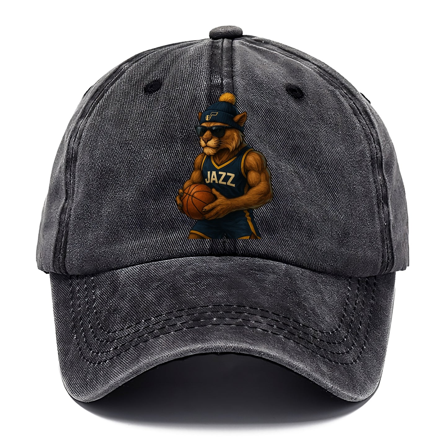 Utah Mountain Lion wearing Jazz navy and yellow beanie with music note and wayfarer - Classic Cap - Graphite