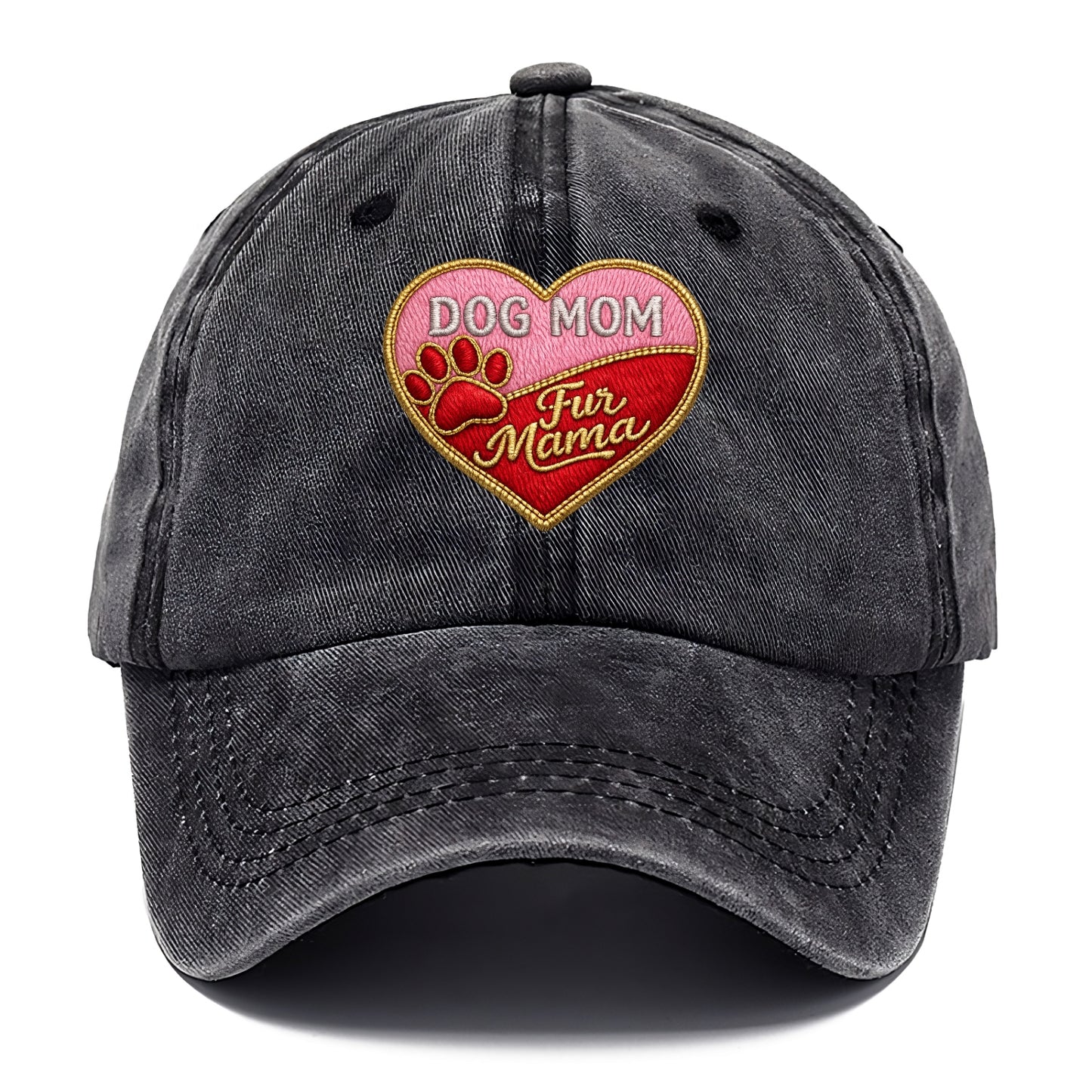 DOG MOM HEART - heart with paw print in pink and red , fur mama - Classic Cap - Graphite