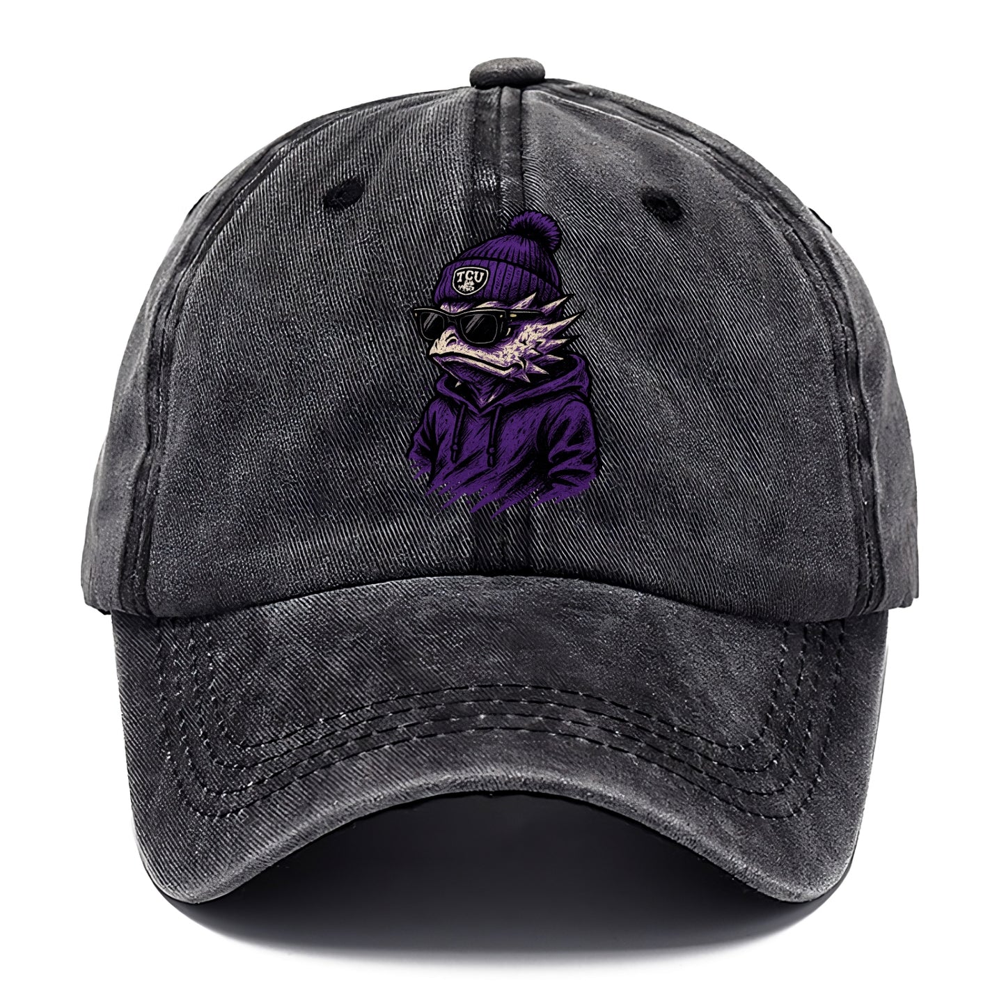 Fort Worth Horned Frog wearing TCU beanie with frog patch - Classic Cap - Graphite