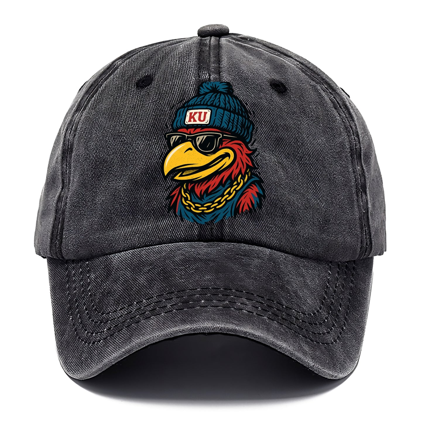Lawrence Jayhawk wearing Kansas beanie with KU patch - Classic Cap - Graphite