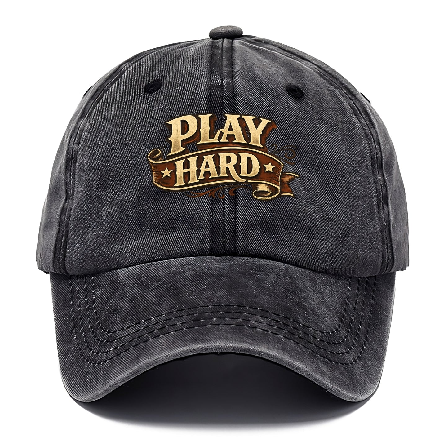 Bold typography design - "PLAY HARD" - giving your all, full effort - Classic Cap - Graphite