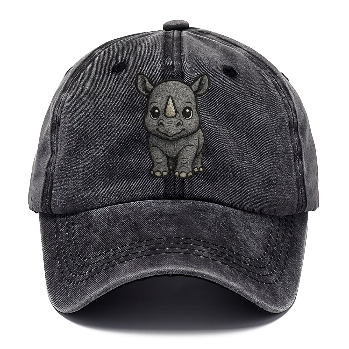 Baby Rhino - gray armor skin, tiny horn nub, round eyes, front-facing, tank baby - Classic Cap - Graphite