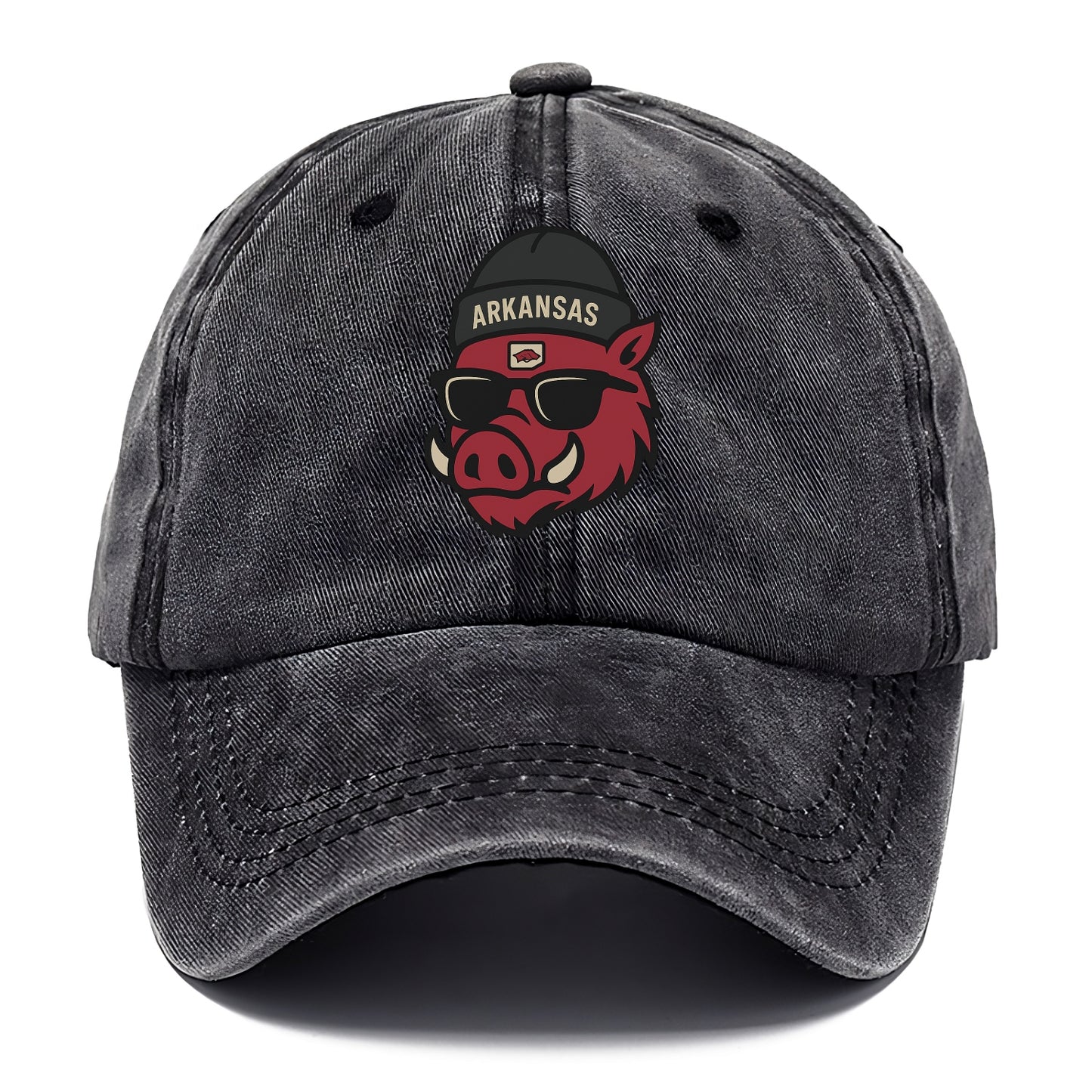 Fayetteville Razorback wearing Arkansas beanie with hog patch - Classic Cap - Graphite