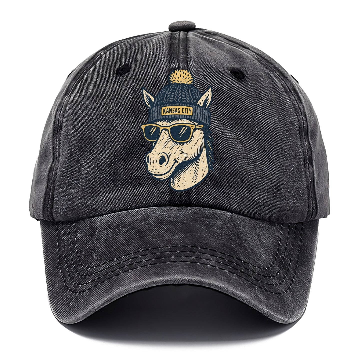 Missouri Mule wearing Kansas City beanie with pom pom and wayfarer sunglasses - Classic Cap - Graphite