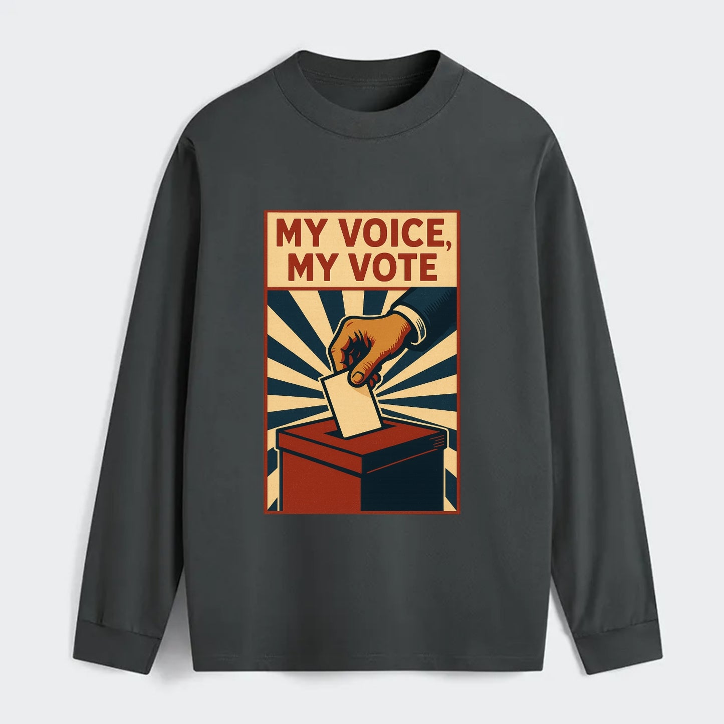 Hand dropping ballot into box with determination - "My Voice, My Vote" - Classic Long Sleeve Shirt - Gray