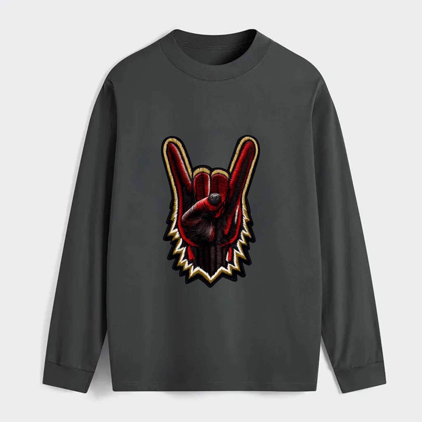 ROCK HAND HORNS - devil horns hand gesture in black and red , metal - Classic Long Sleeve Shirt - Gray