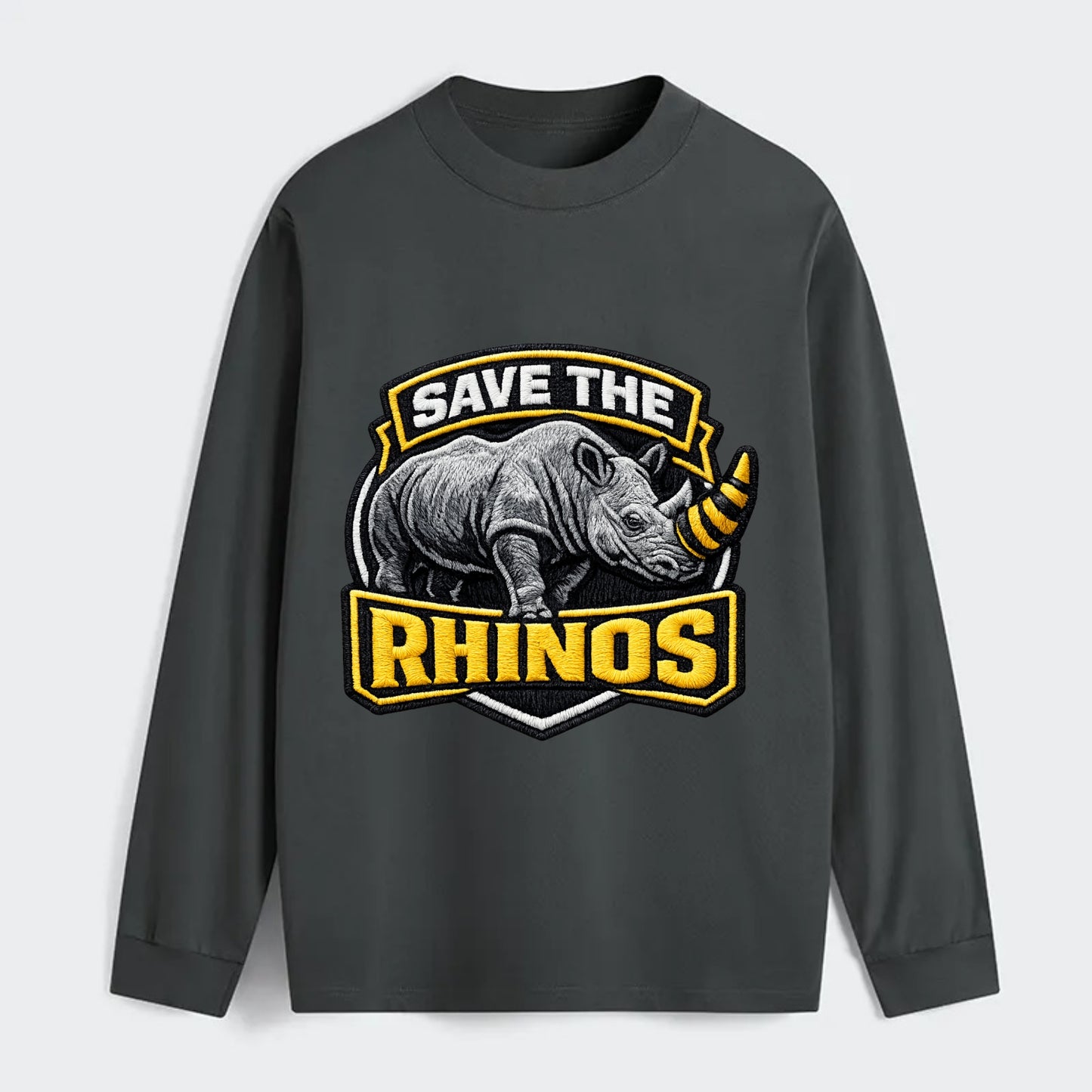 SAVE THE RHINOS - rhino silhouette in gray , horn protection - Classic Long Sleeve Shirt - Gray