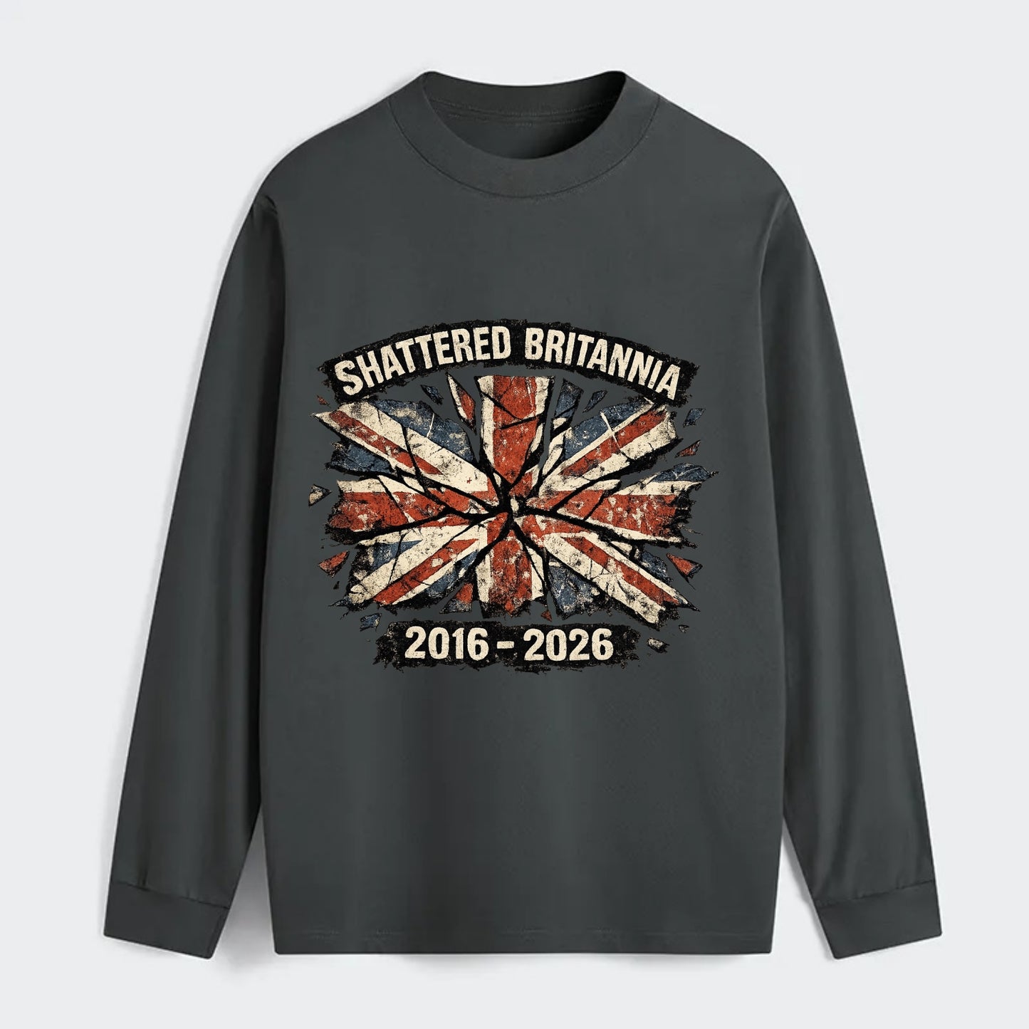 SHATTERED BRITANNIA | Cracked broken Union Jack | Fragmented glass - Classic Long Sleeve Shirt - Gray