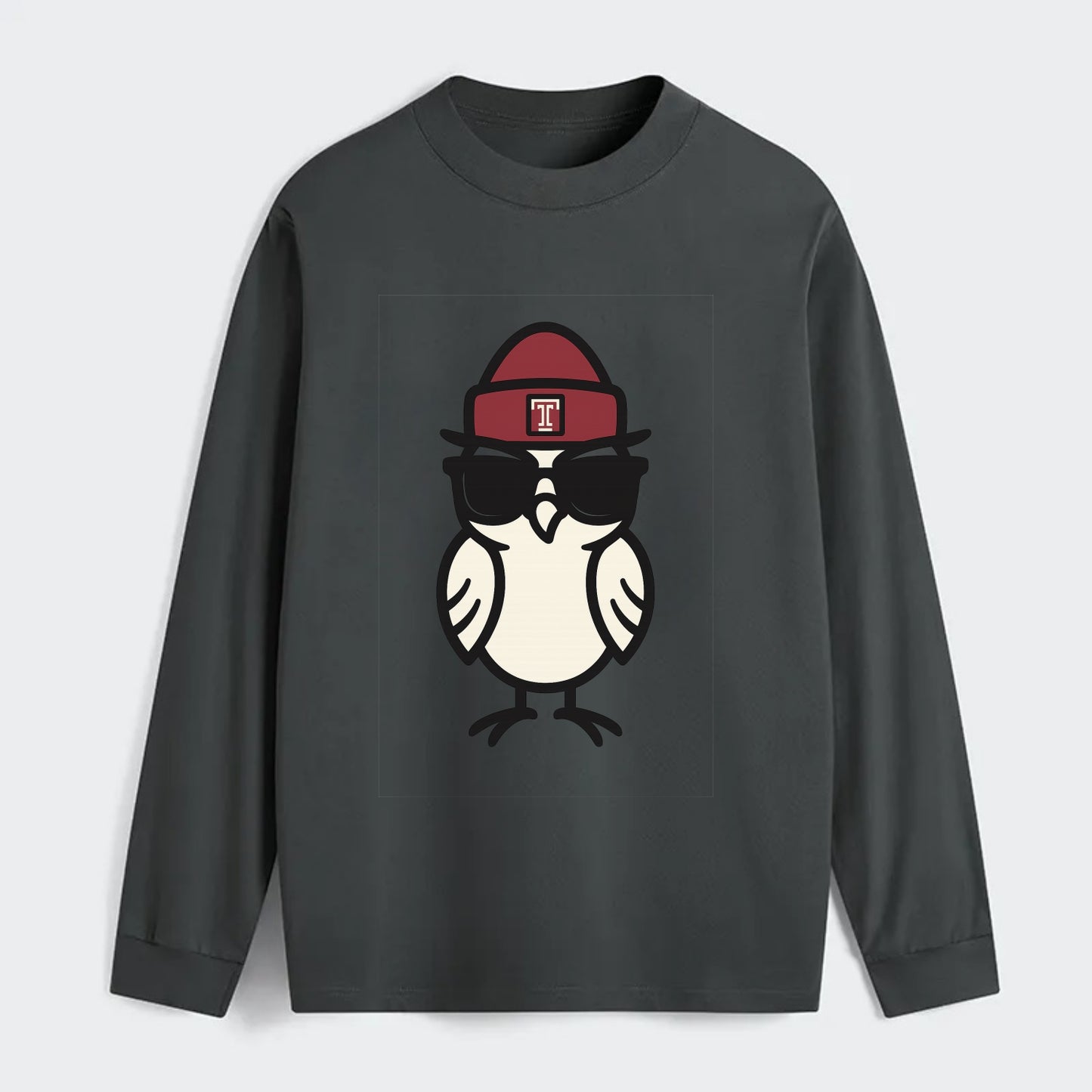 Philadelphia Owl wearing Temple beanie with T patch - Classic Long Sleeve Shirt - Gray