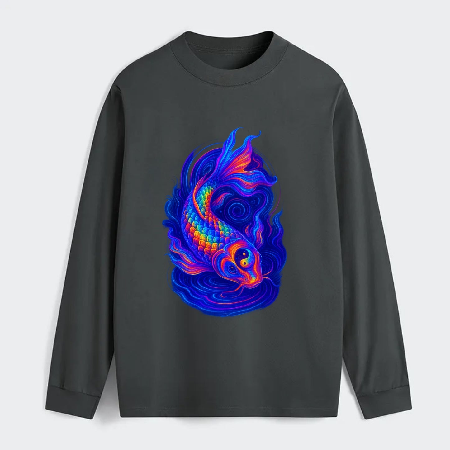 Sacred koi with scales reflecting rainbow prisms, yin-yang patterns in - Classic Long Sleeve Shirt - Gray
