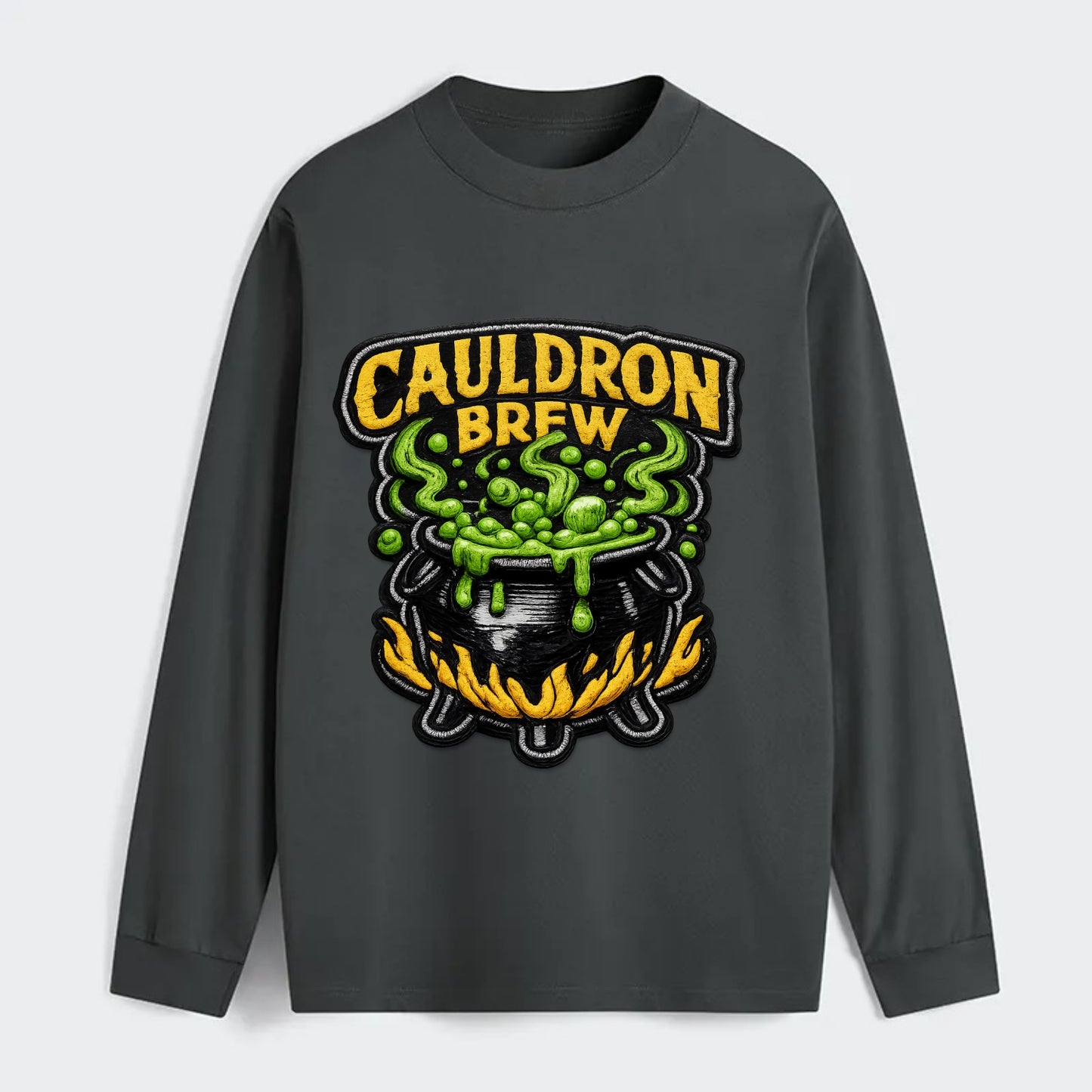 CAULDRON BREW - bubbling pot in black and green , witch craft - Classic Long Sleeve Shirt - Gray