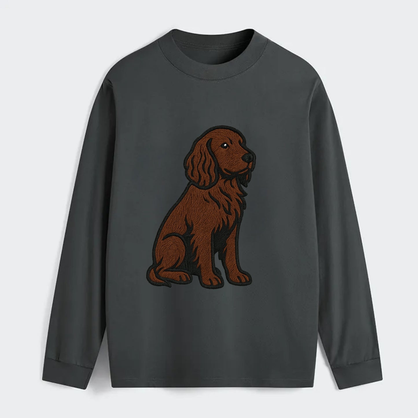 Field Spaniel - Liver colored embroidered sitting design - Classic Long Sleeve Shirt - Gray