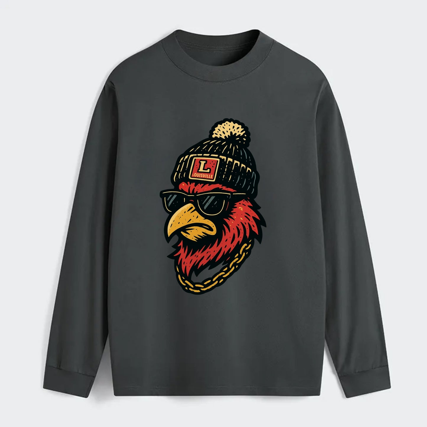 Louisville Cardinal wearing Louisville beanie with L patch - Classic Long Sleeve Shirt - Gray