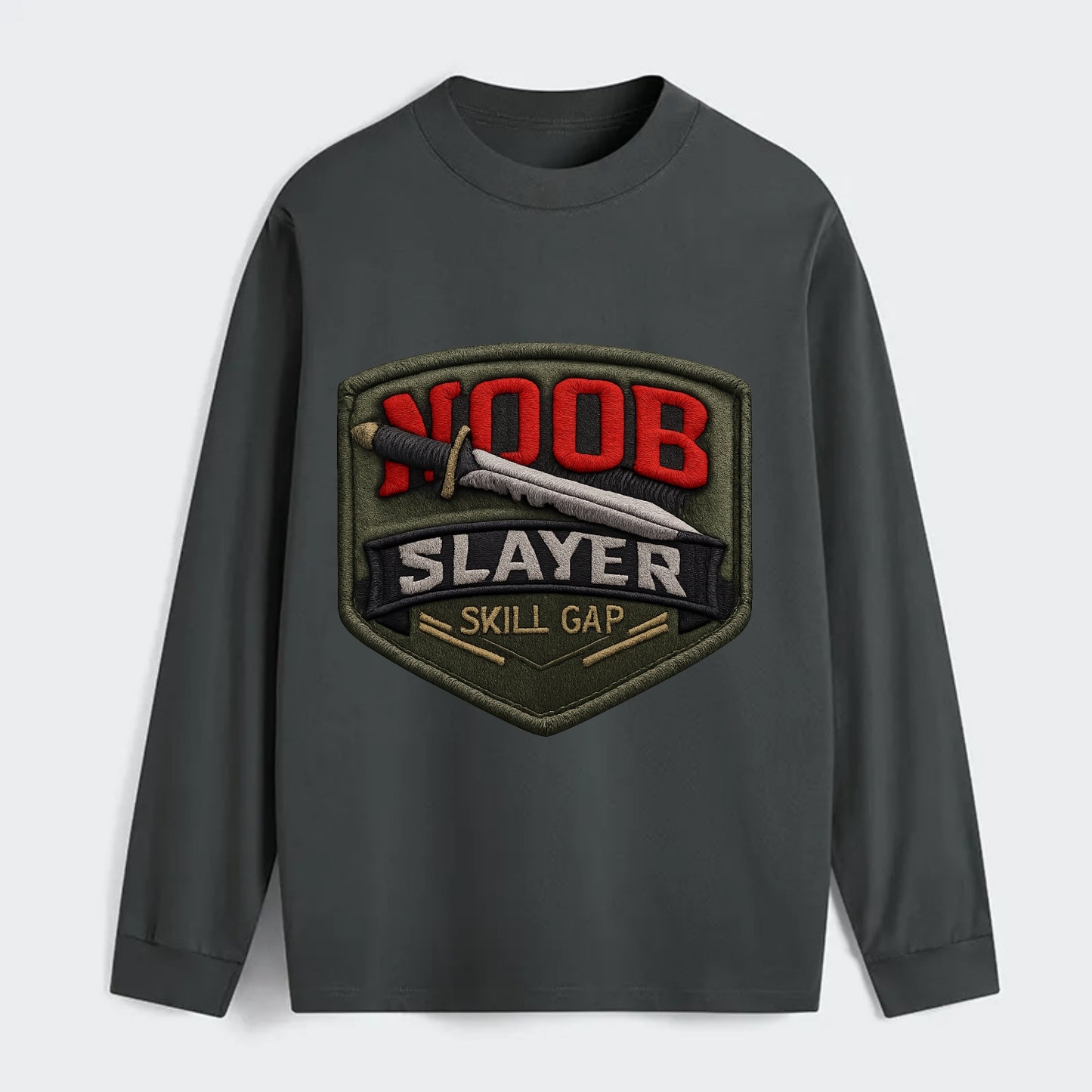 NOOB SLAYER - sword through noob text in red and silver , skill gap - Classic Long Sleeve Shirt - Gray