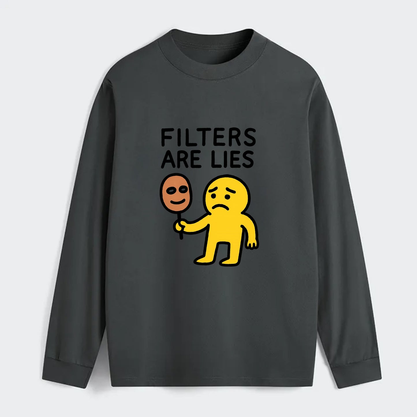 FILTERS ARE LIES | Mask arguing with face - Classic Long Sleeve Shirt - Gray