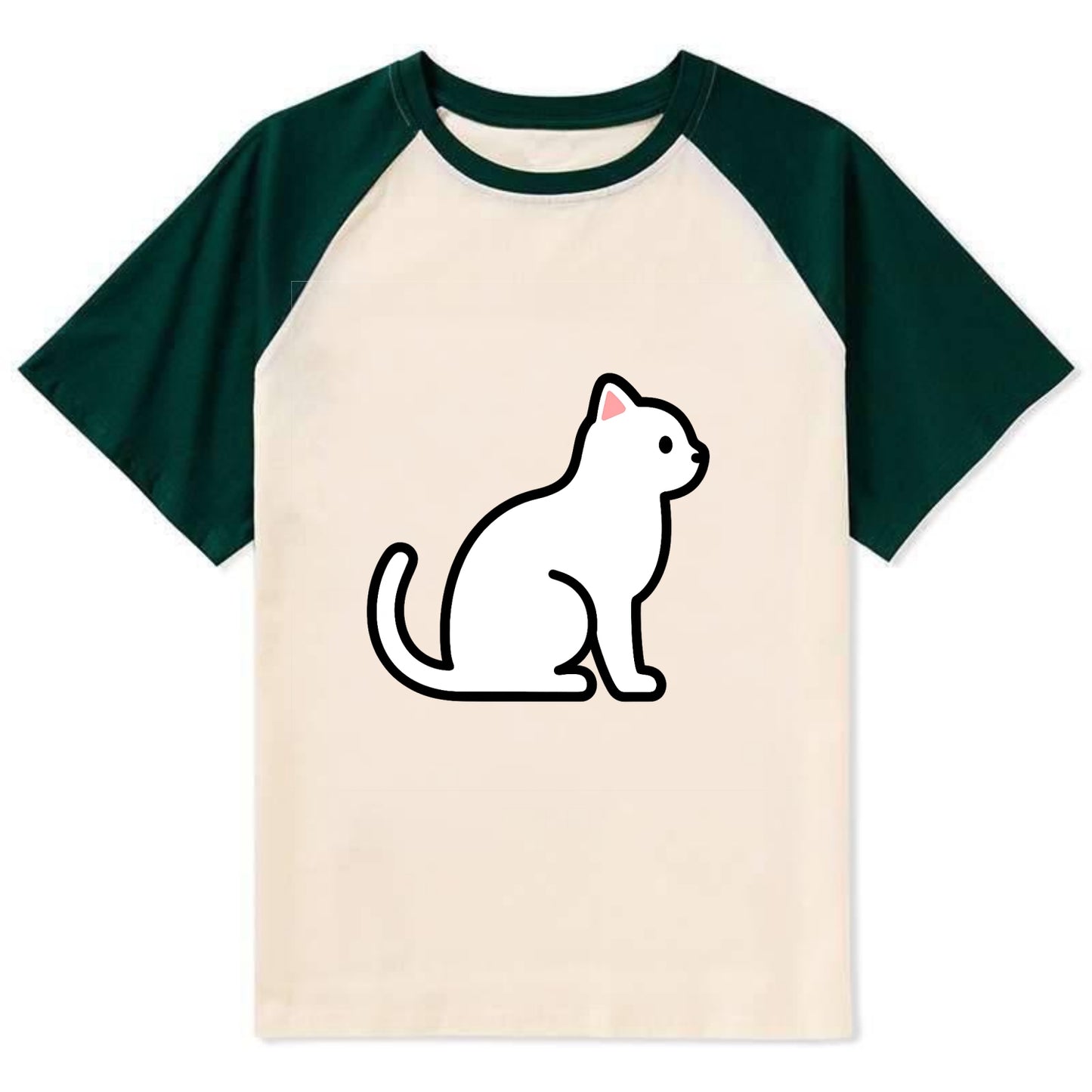 Domestic Shorthair - White classic flat side profile - Contrast Raglan T-shirt - Green