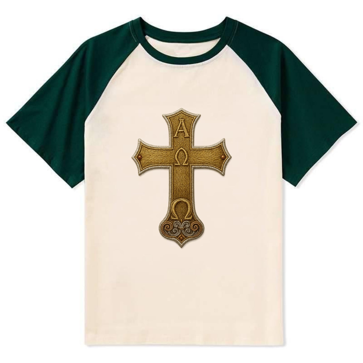 Alpha Omega Cross - Contrast Raglan T-shirt - Green