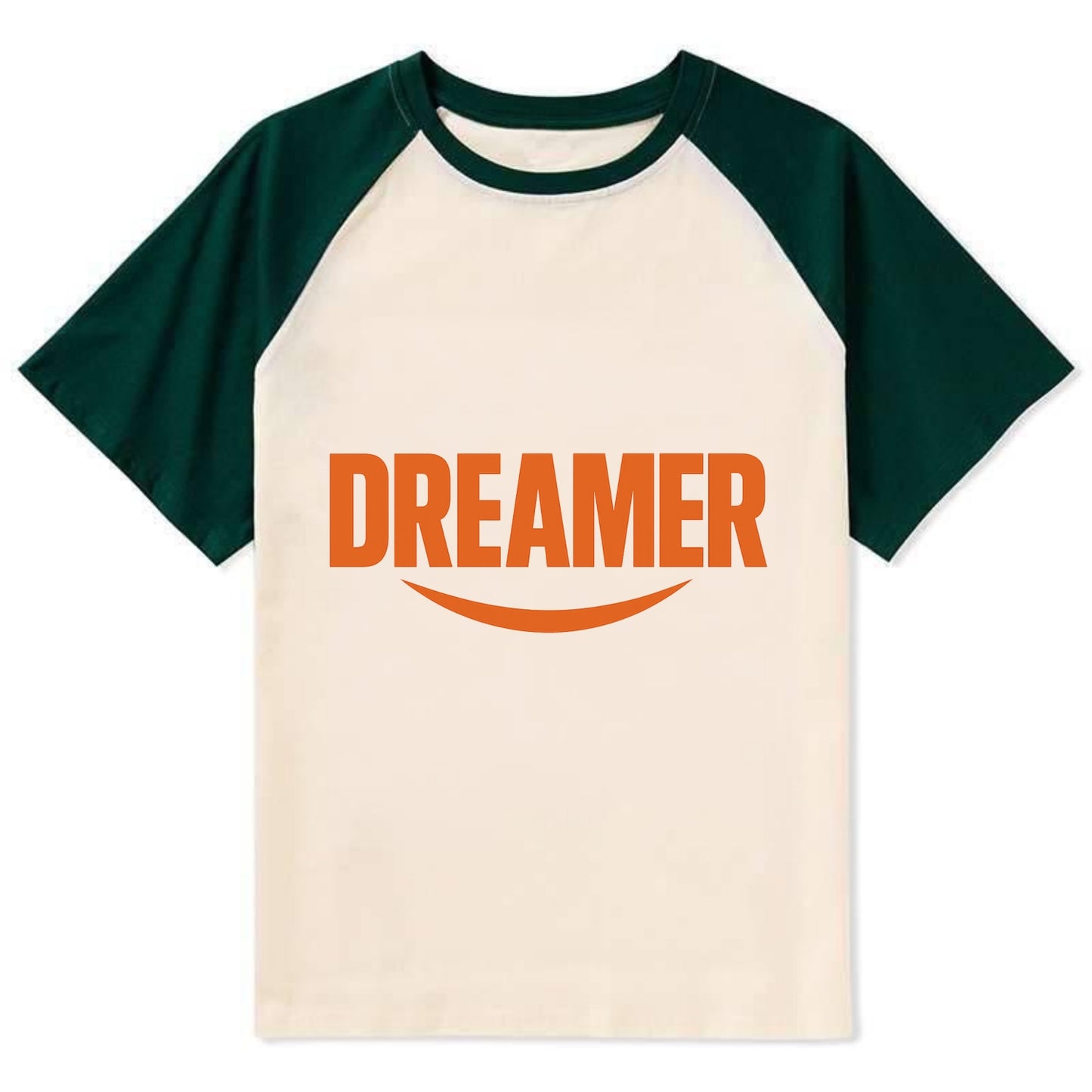 Bold typography design - "DREAMER" - imagination, seeing possibilities - Contrast Raglan T-shirt - Green