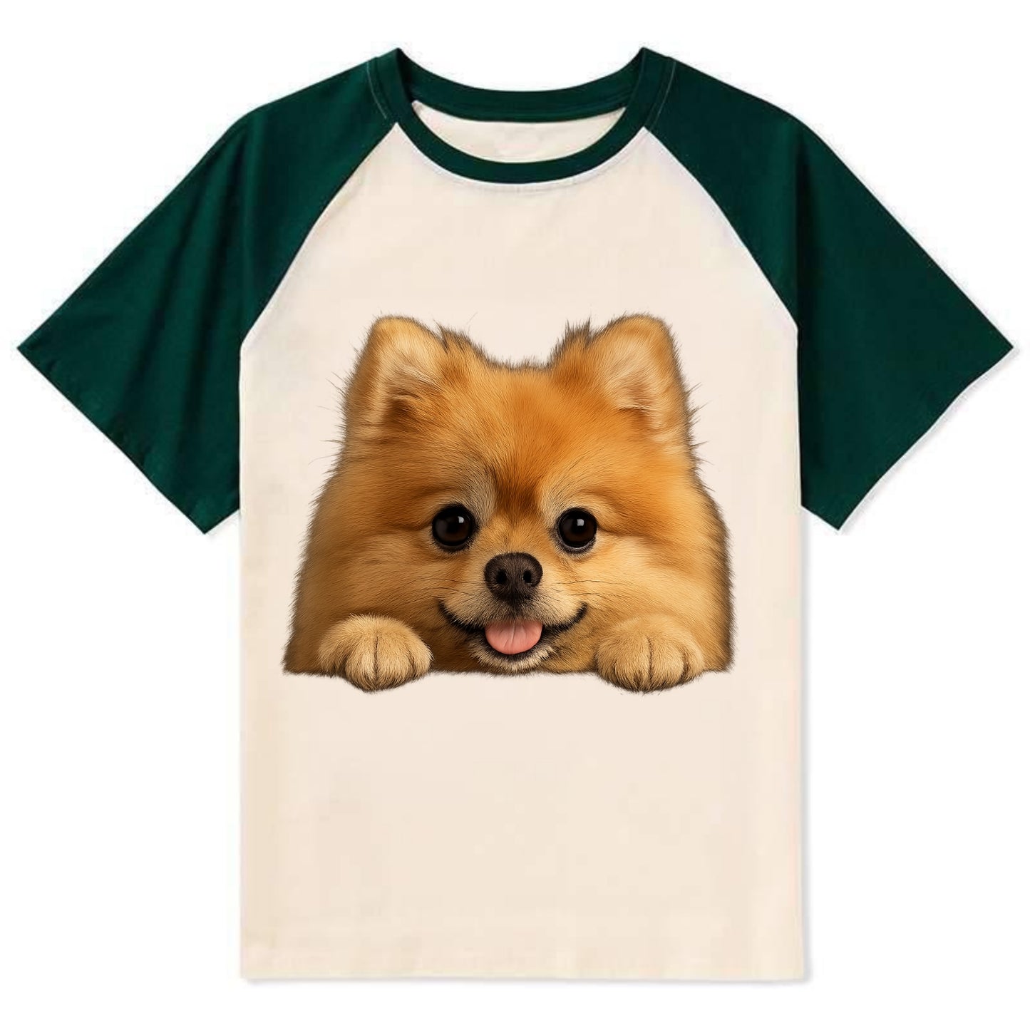 Pomeranian - Contrast Raglan T-shirt - Green