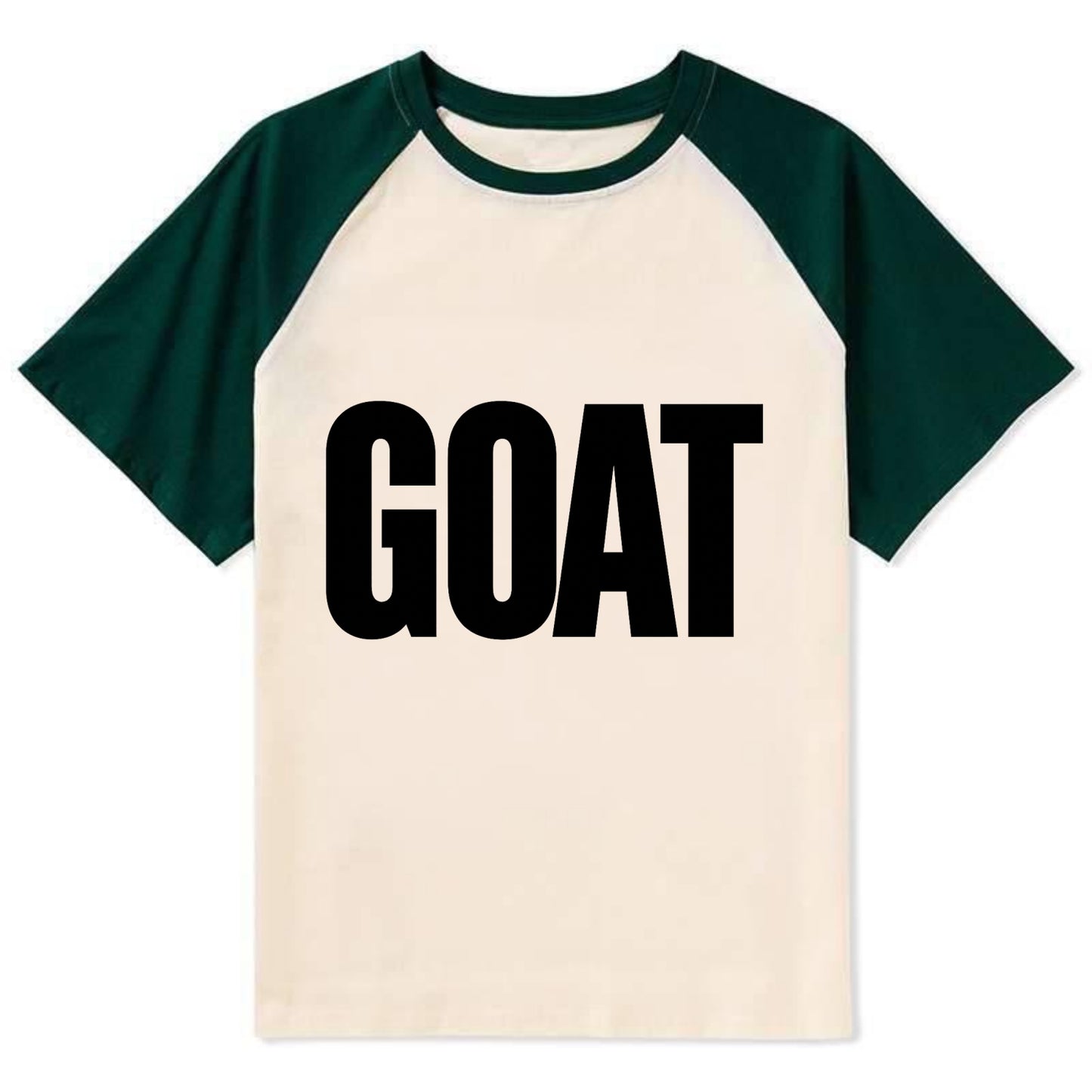 Bold typography design - "GOAT" - greatest of all time - Contrast Raglan T-shirt - Green