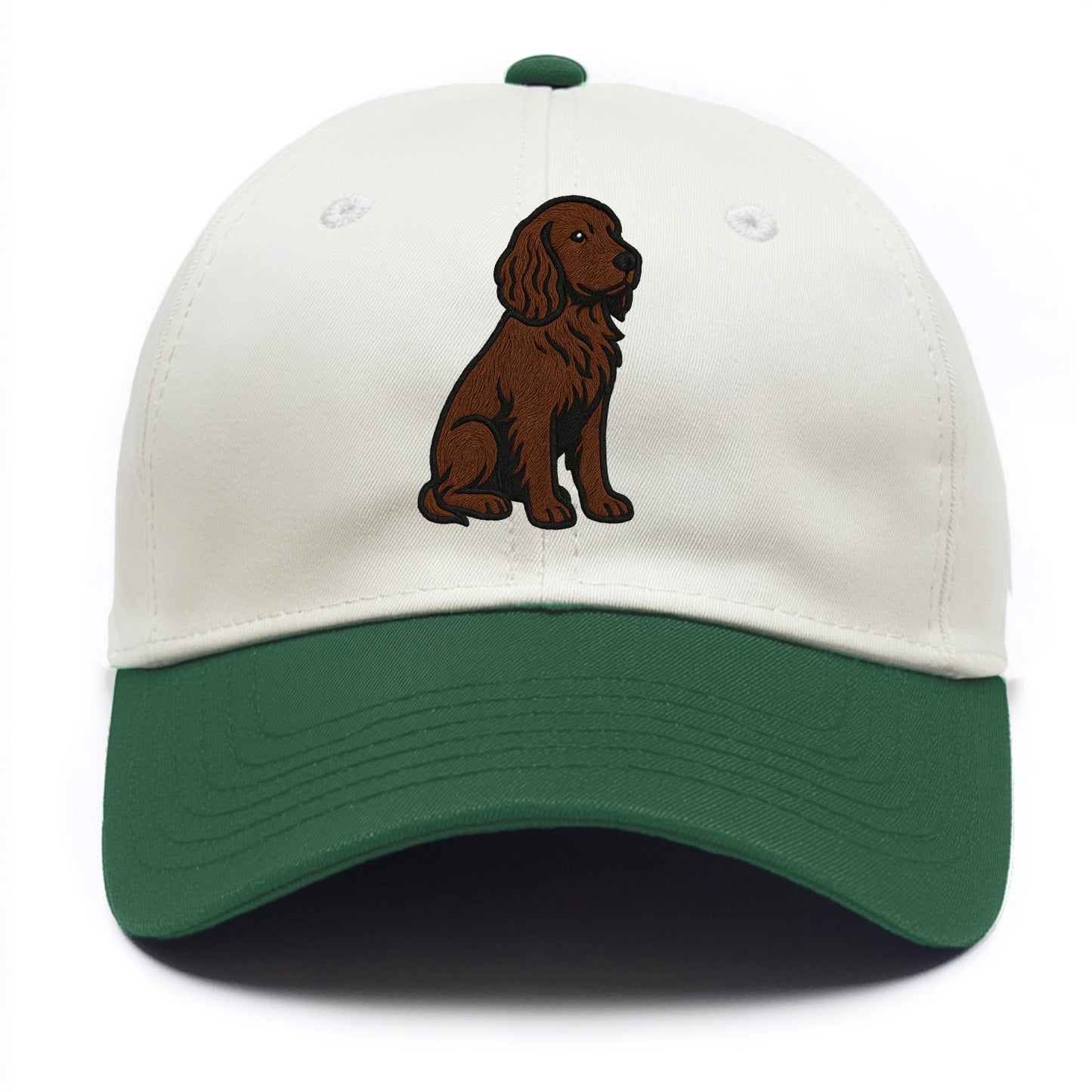 Field Spaniel - Liver colored embroidered sitting design - Two Tone Cap - Green