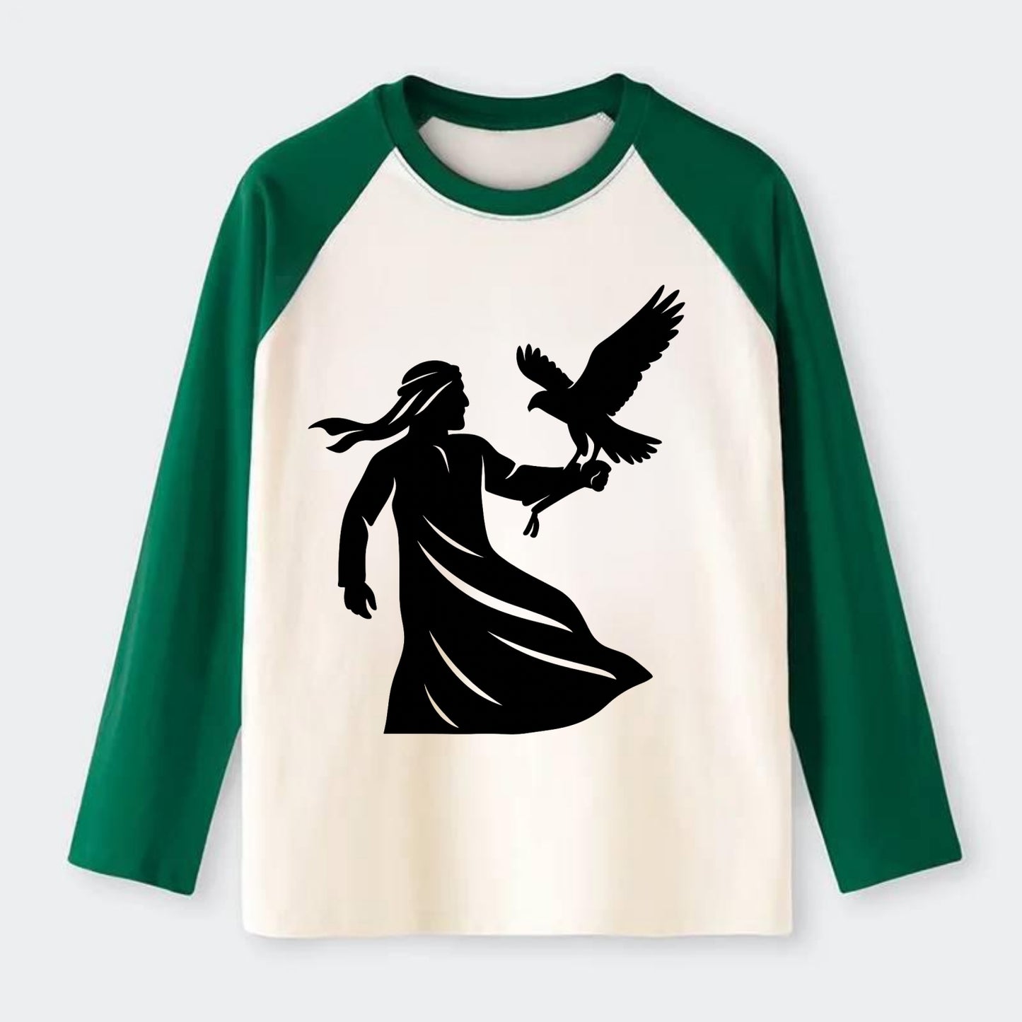 Arabian falconer with bird - Raglan Long Sleeve T-Shirt - Green