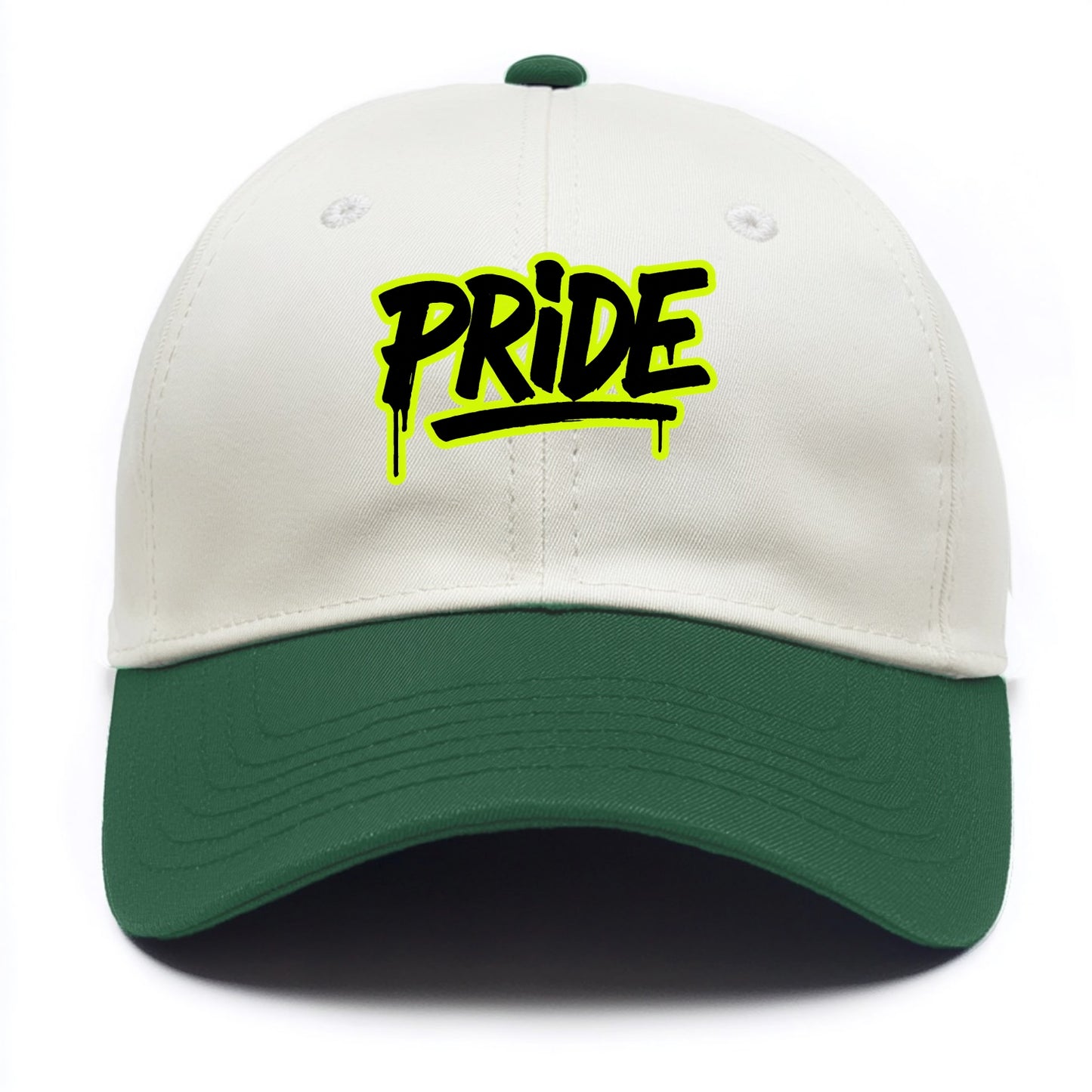 Bold typography design - "PRIDE" - dignified satisfaction, honor - Two Tone Cap - Green