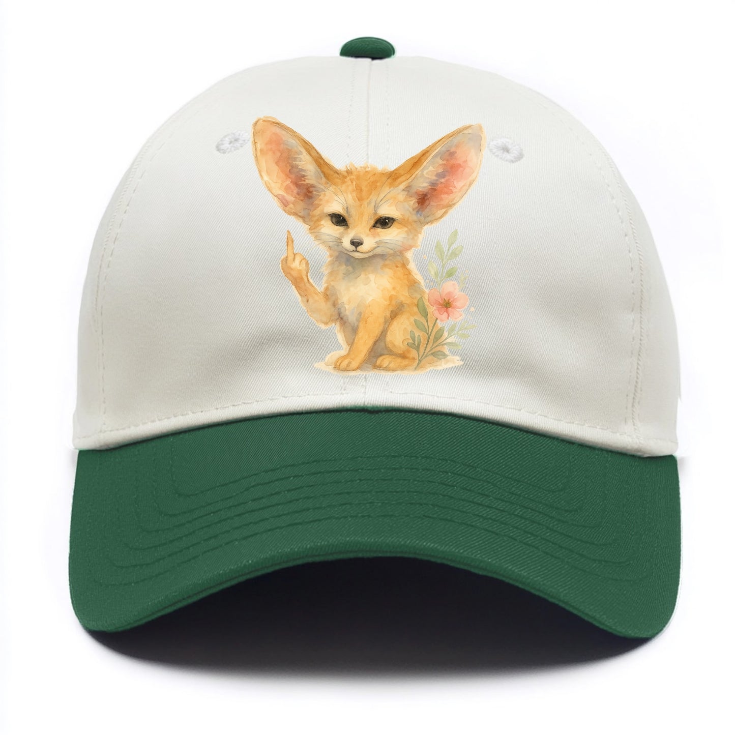 tiny fennec fox with oversized ears, one small paw raised in sass - Two Tone Cap - Green