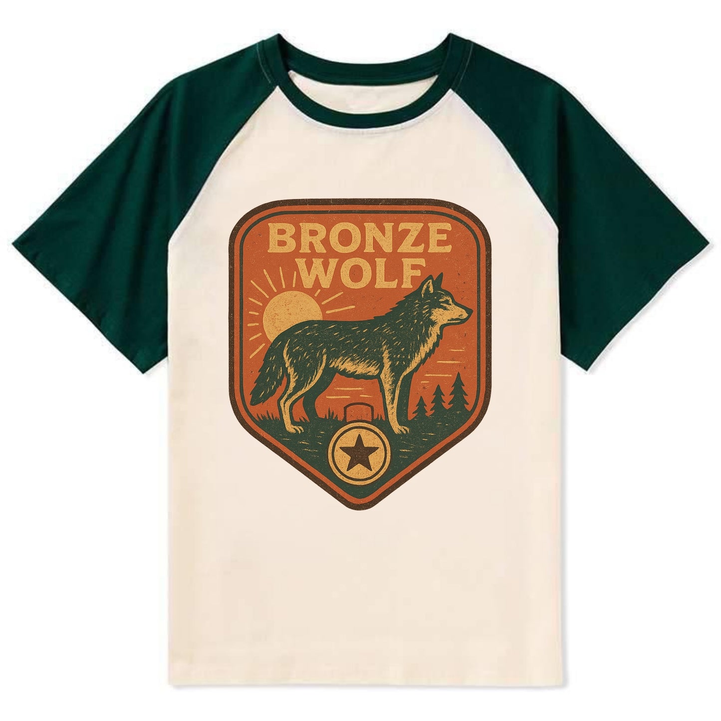 Bronze Wolf Medal - Contrast Raglan T-shirt - Green
