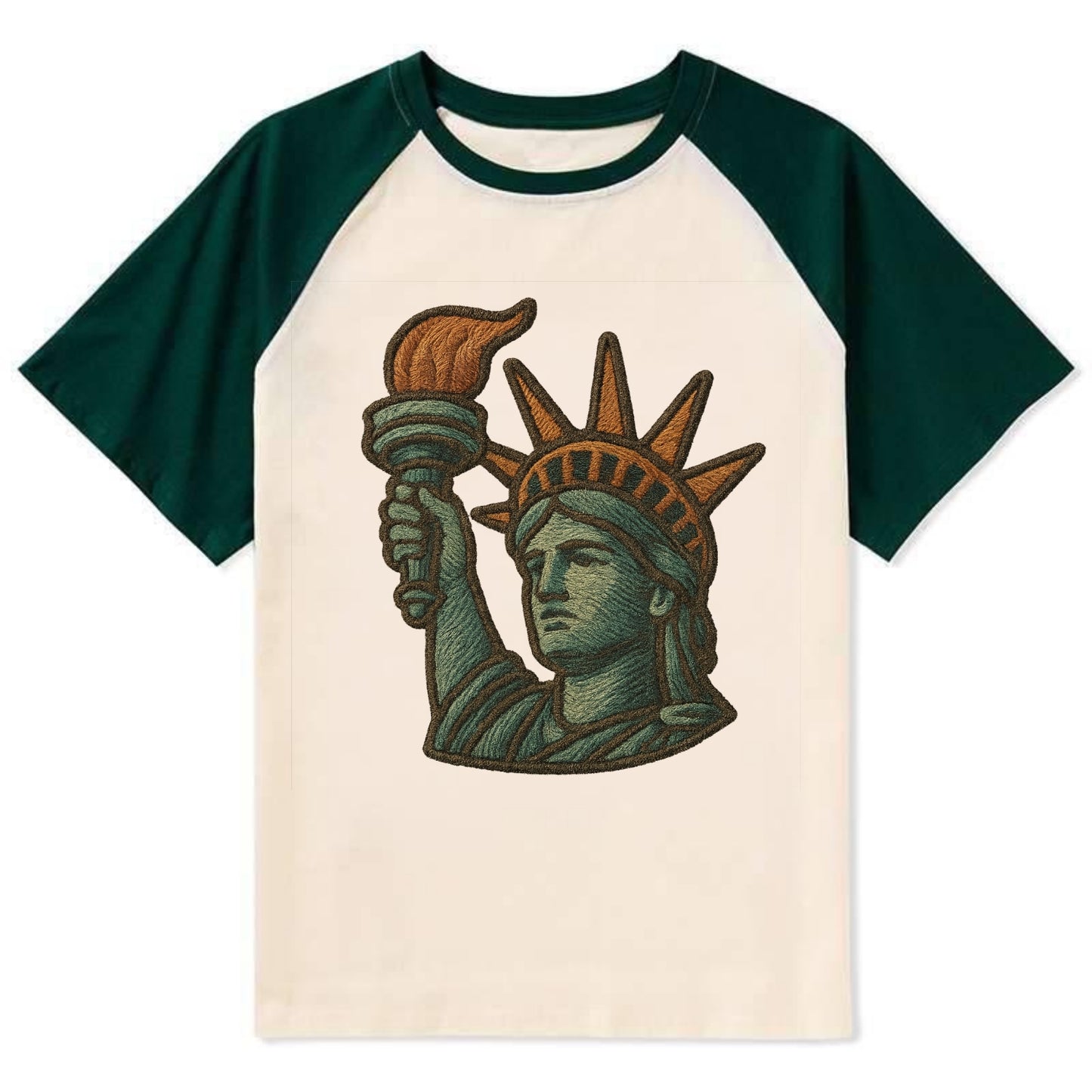 Statue of Liberty - Contrast Raglan T-shirt - Green