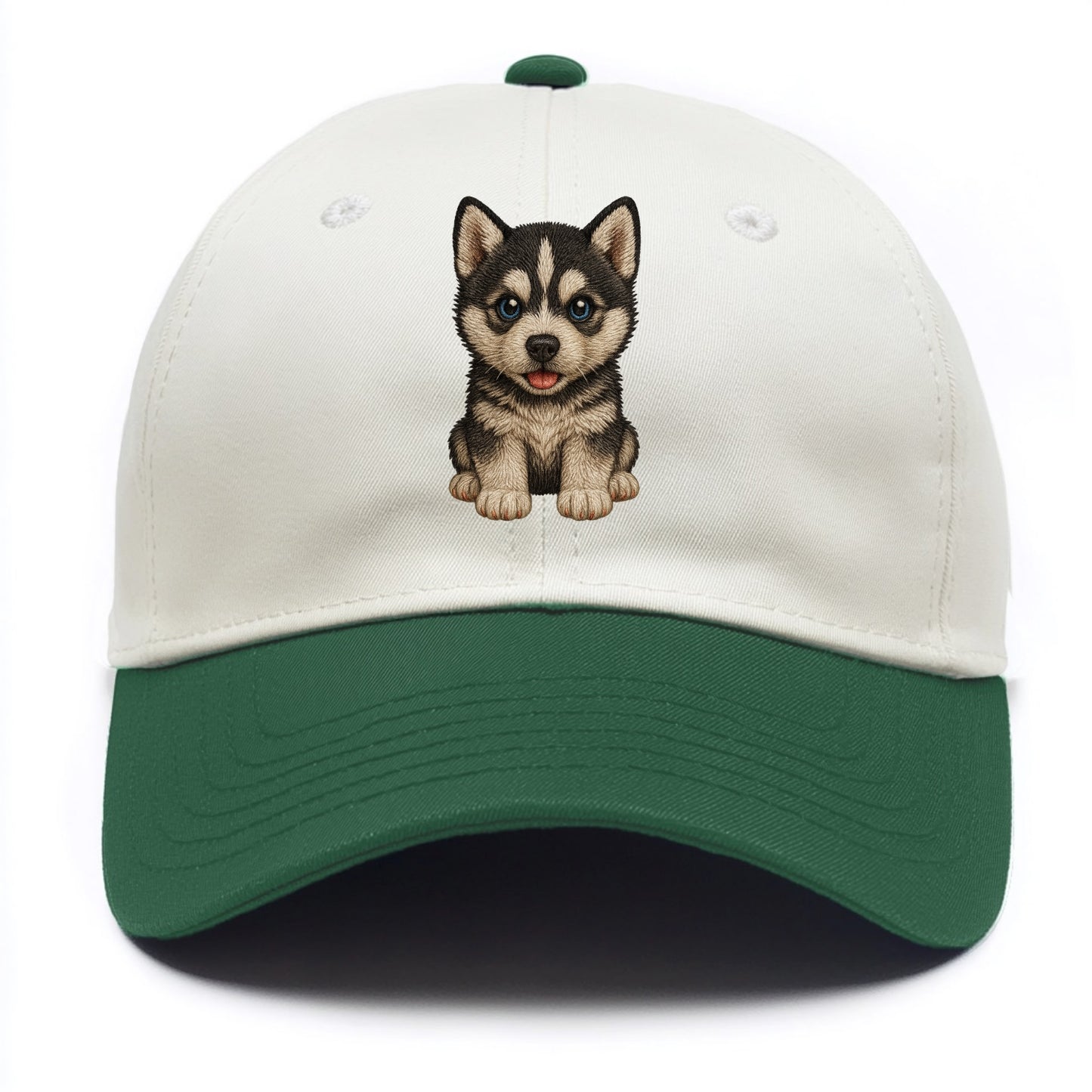 Baby Siberian Husky Puppy - blue or bi-colored eyes, fluffy coat, wolf-like, - Two Tone Cap - Green
