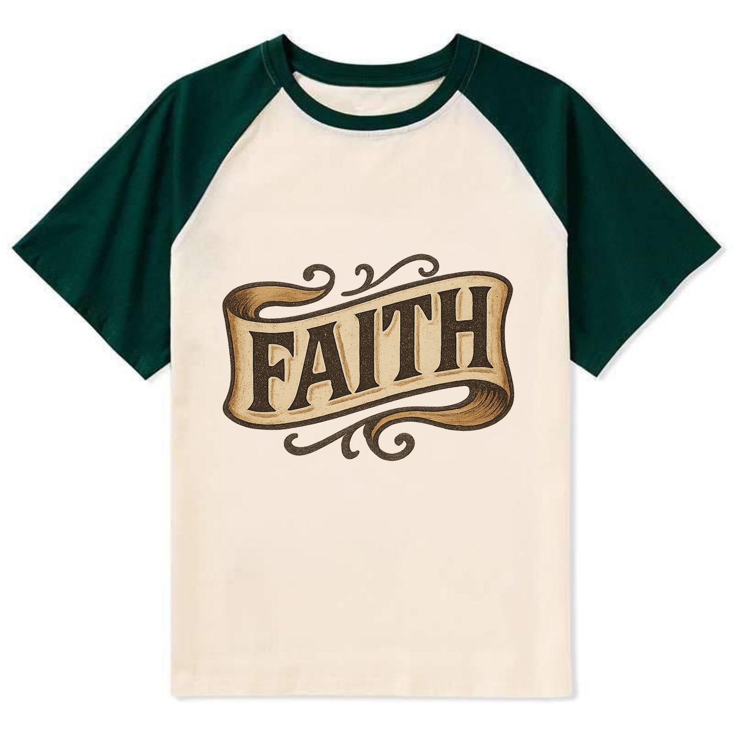 Bold typography design - "FAITH" - trust in the unseen, spiritual strength - Contrast Raglan T-shirt - Green
