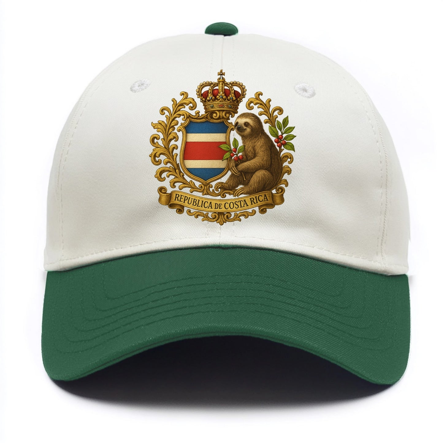 Costa Rica Sloth Emblem - Two Tone Cap - Green