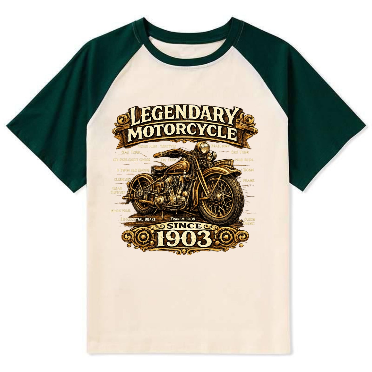 Legendary Motorcycle 1903 - Contrast Raglan T-shirt - Green