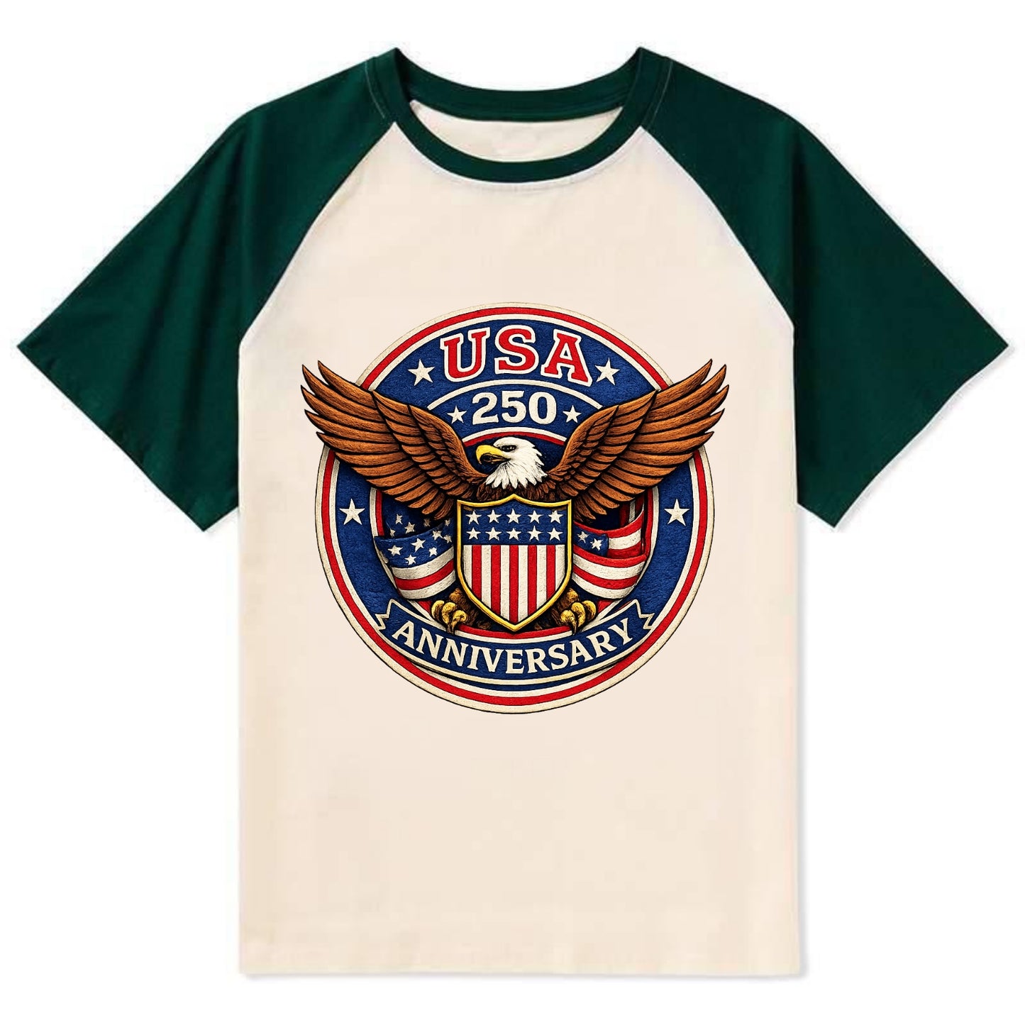 Usa 250 Anniversary Eagle Shield Emblem - Contrast Raglan T-shirt - Green