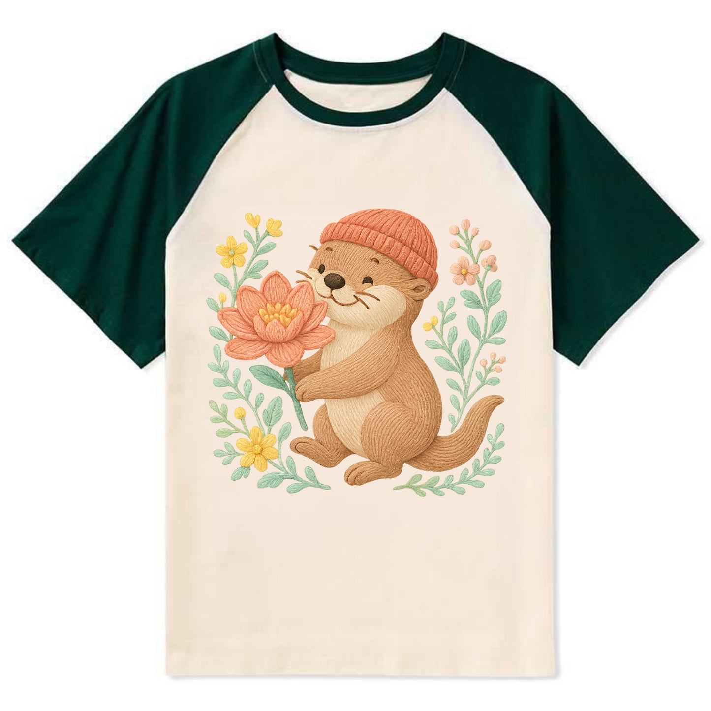 Peach Otter - Contrast Raglan T-shirt - Green