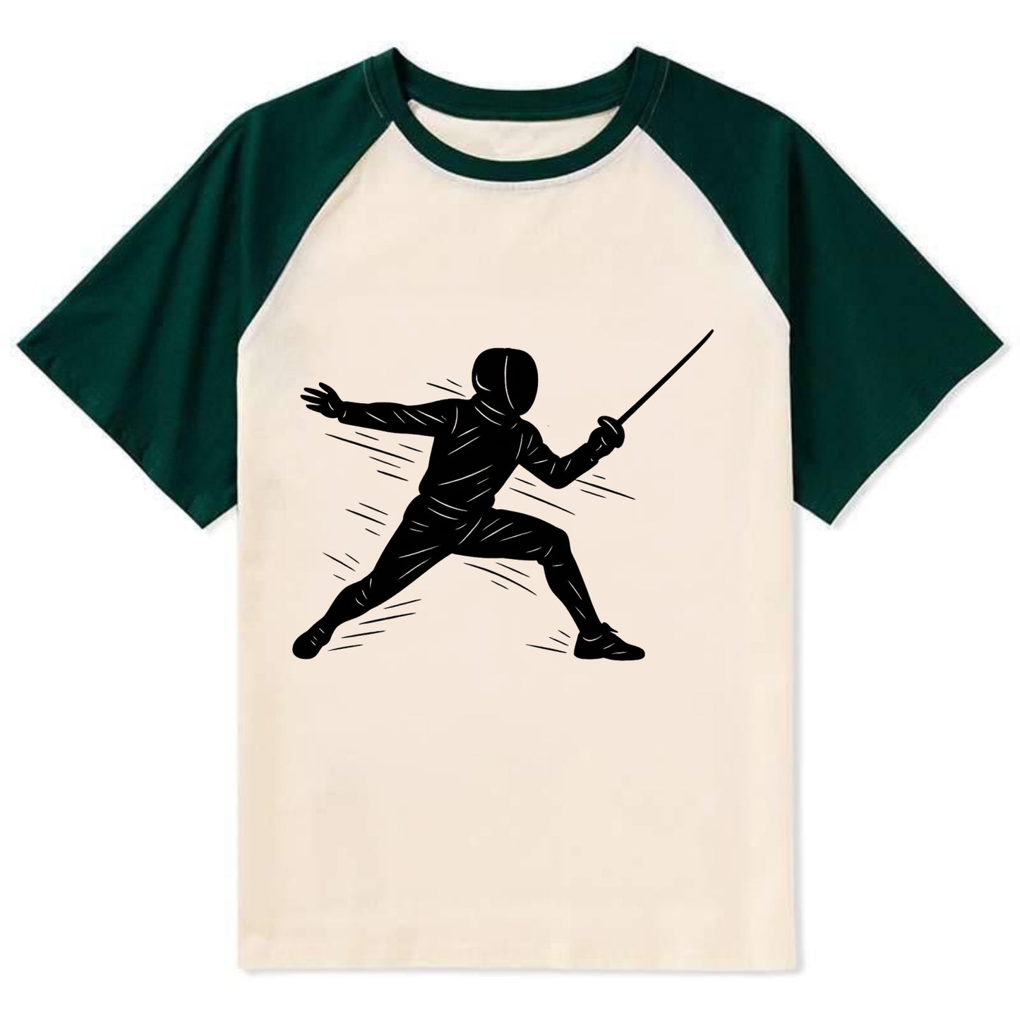 Fencer lunging attack position - Contrast Raglan T-shirt - Green