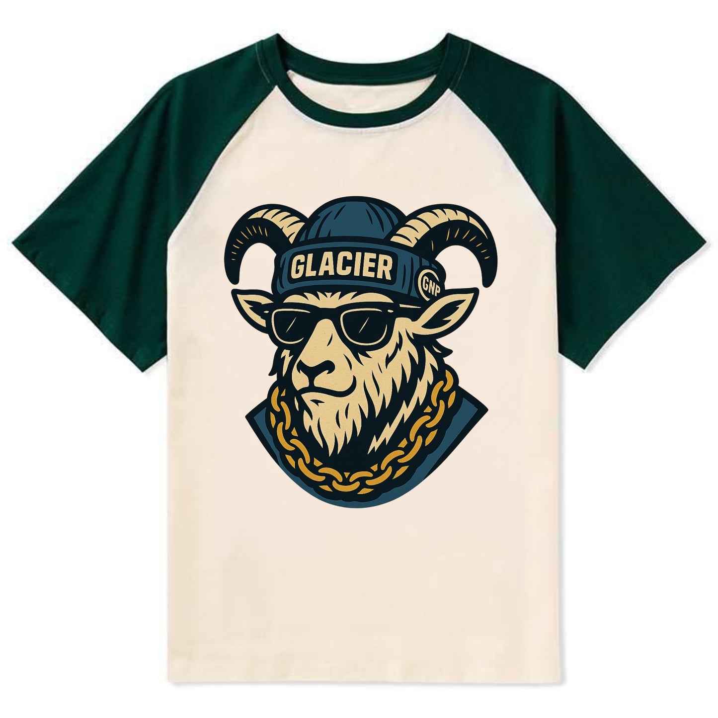 Glacier Mountain Goat - Contrast Raglan T-shirt - Green