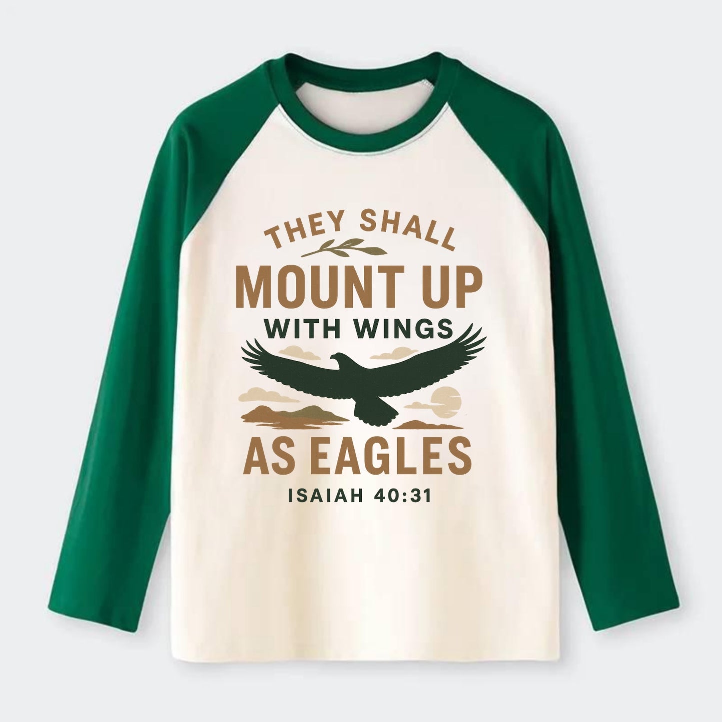 Isaiah 40:31 Eagle - Raglan Long Sleeve T-Shirt - Green