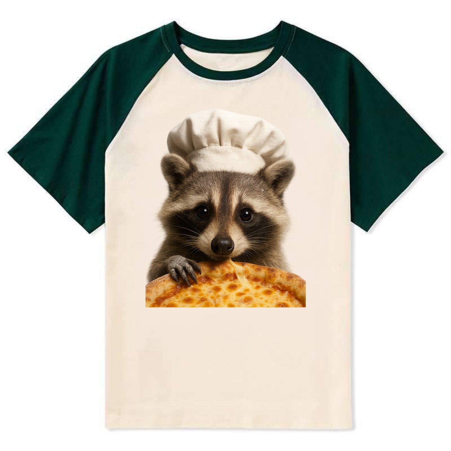 Pizza Dad Raccoon - Contrast Raglan T-shirt - Green